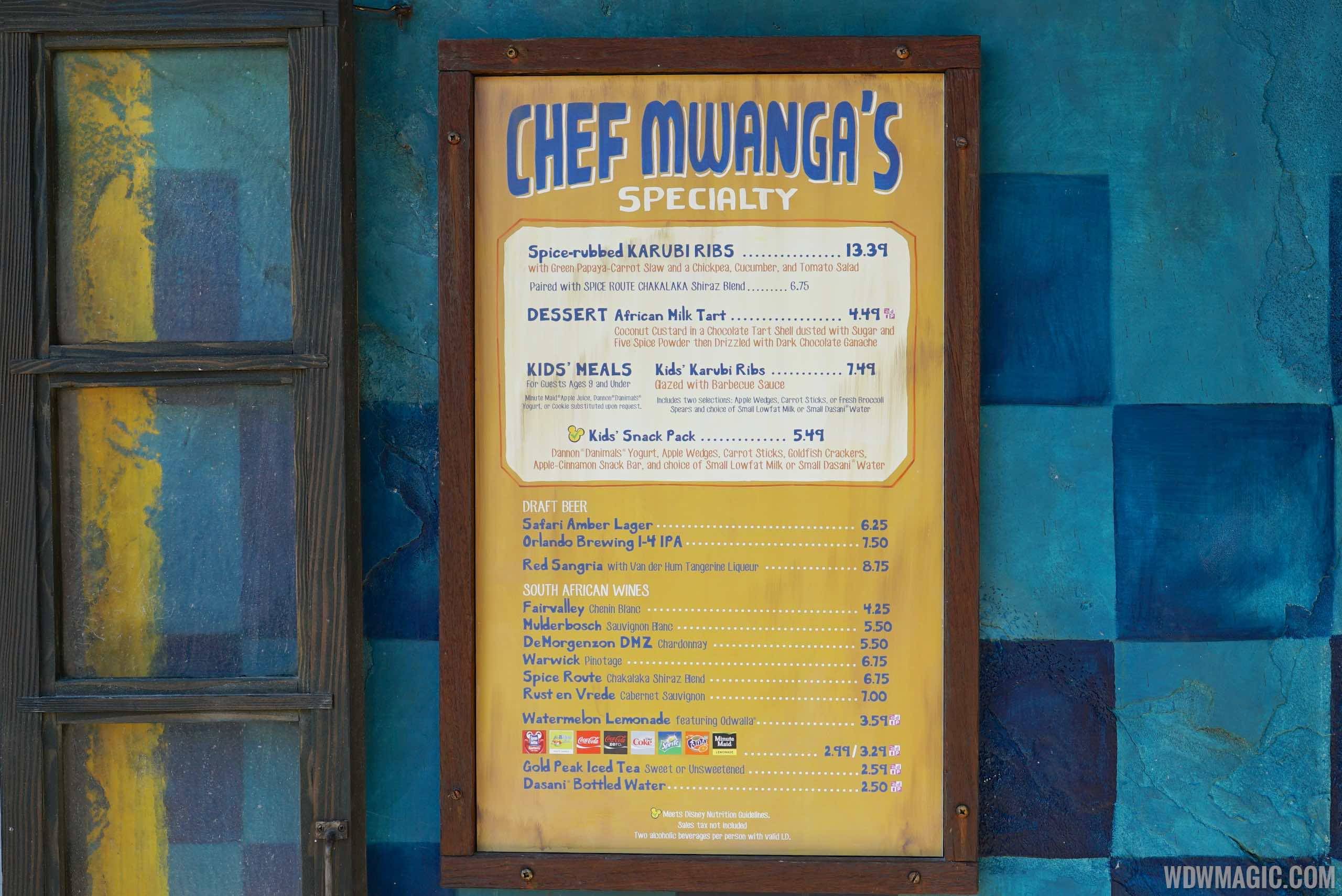 Harambe Market - Chef Mwanga's menu