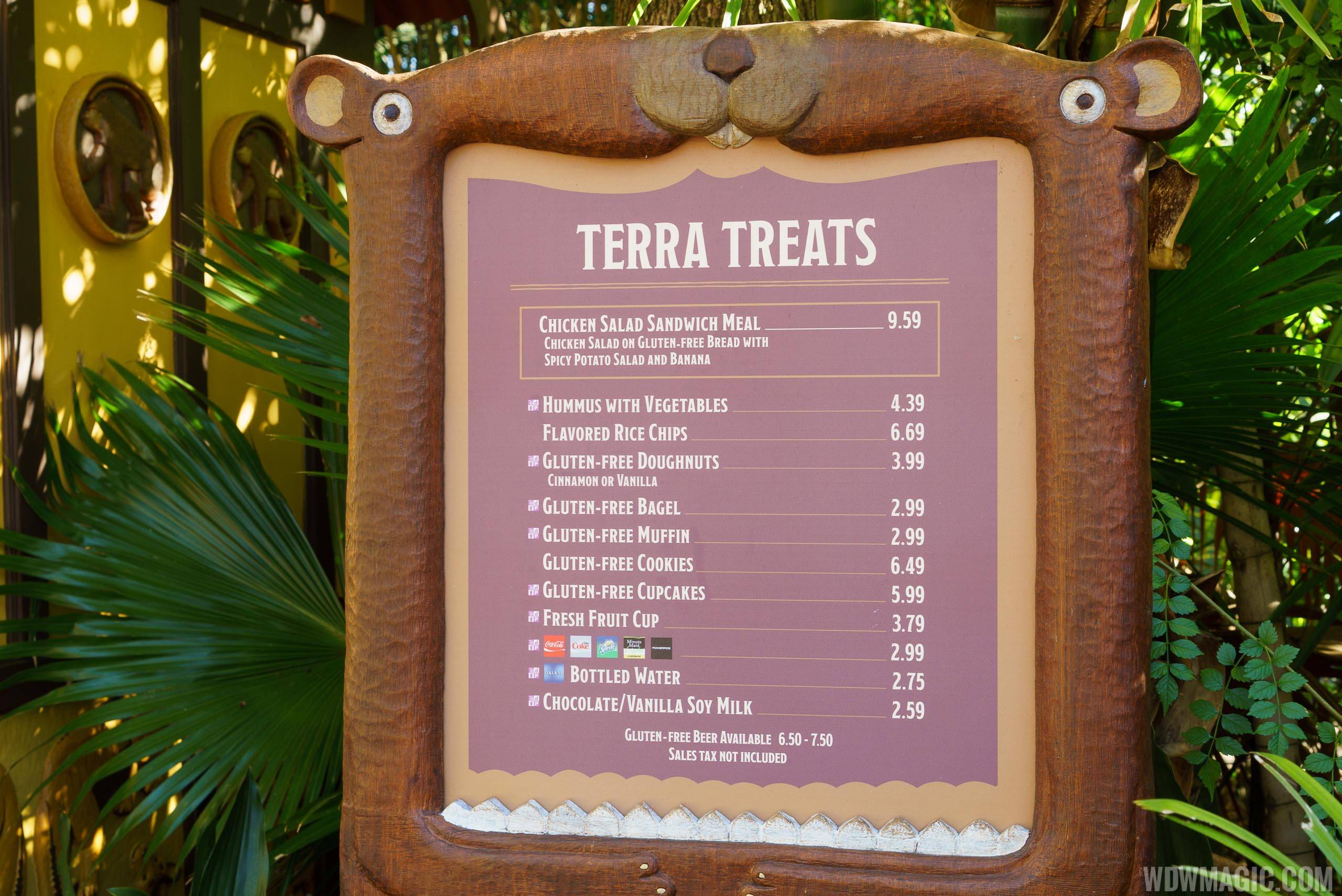 Terra Treats kiosk menu