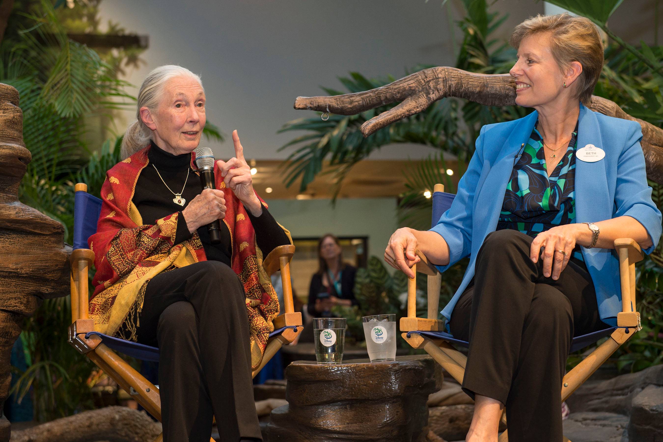 Dr. Jane Goodall talks with Dr. Beth Stevens