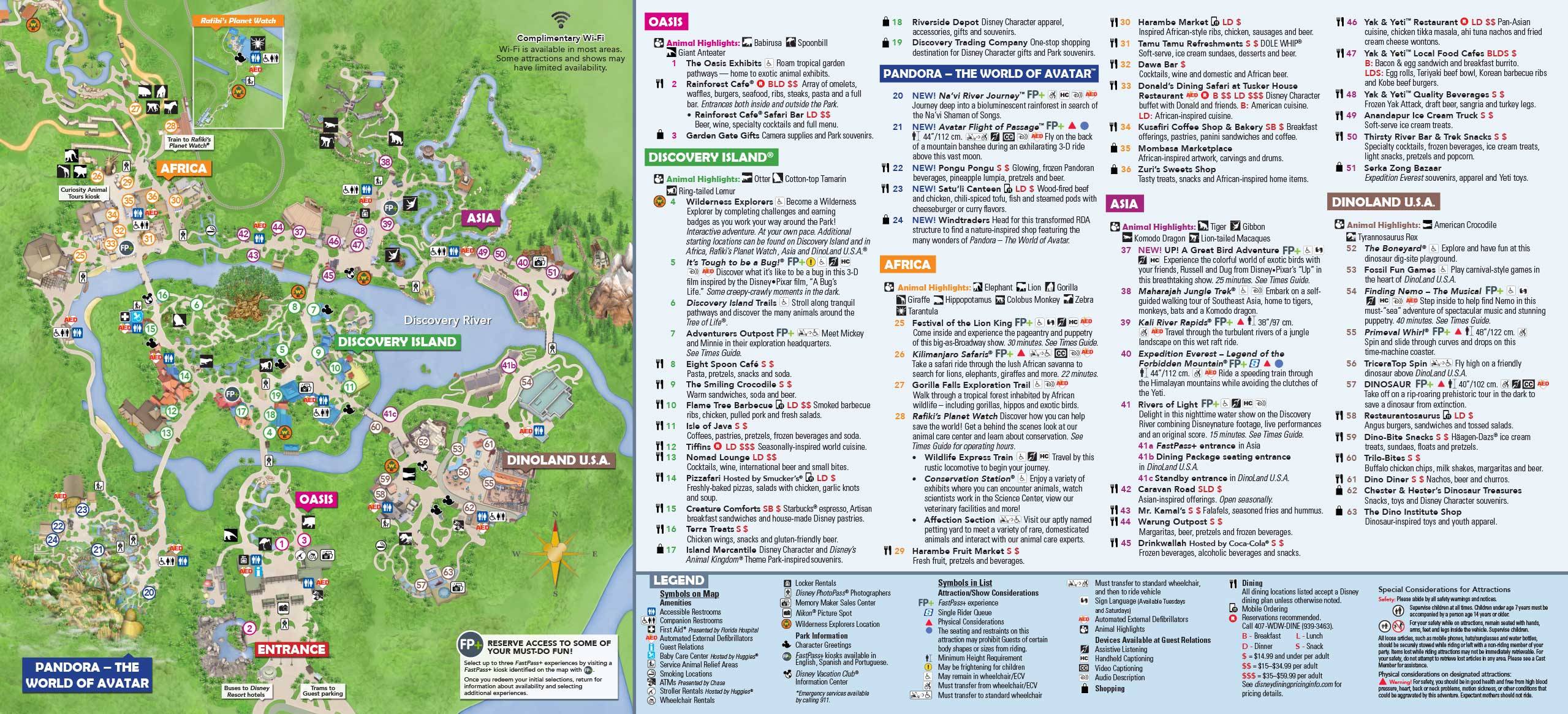 Disney's Animal Kingdom 20th Anniversary guide map - back