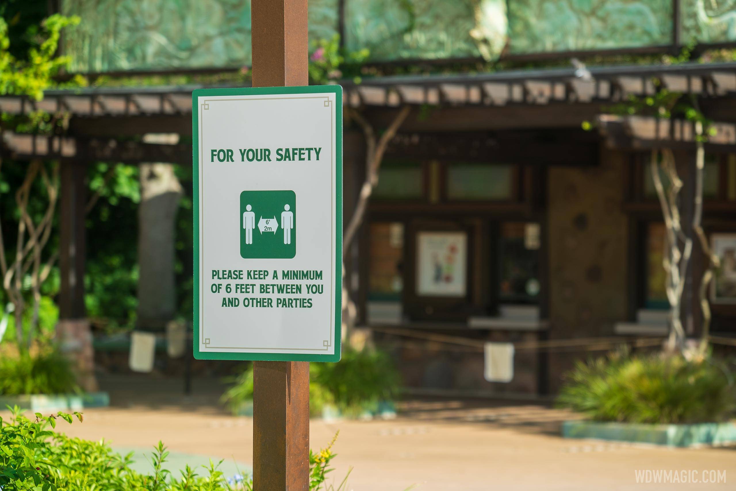 Physical distancing signs at Disney's Animal Kingdom