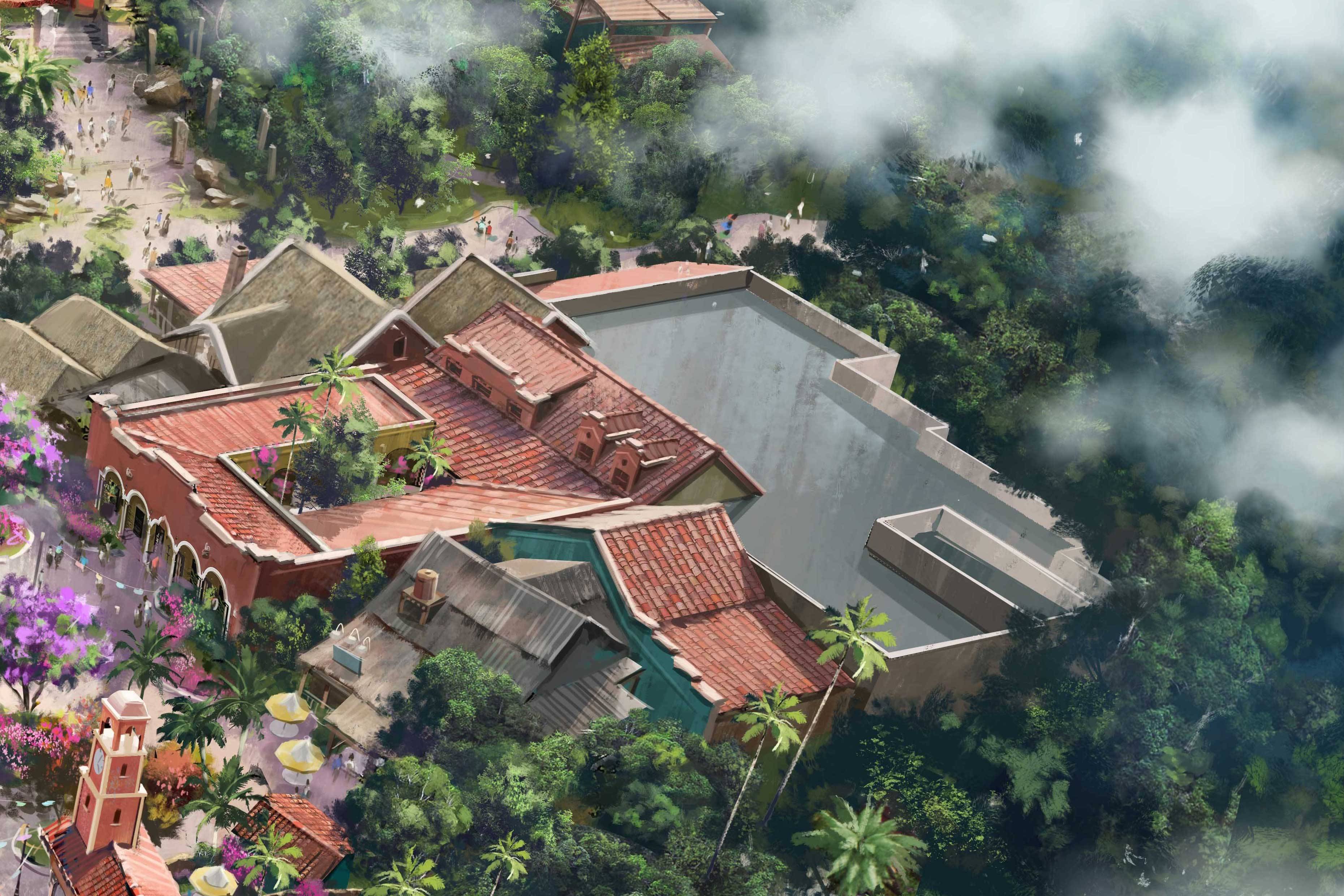 Tropical Americas Encanto land concept art at Disney's Animal Kingdom