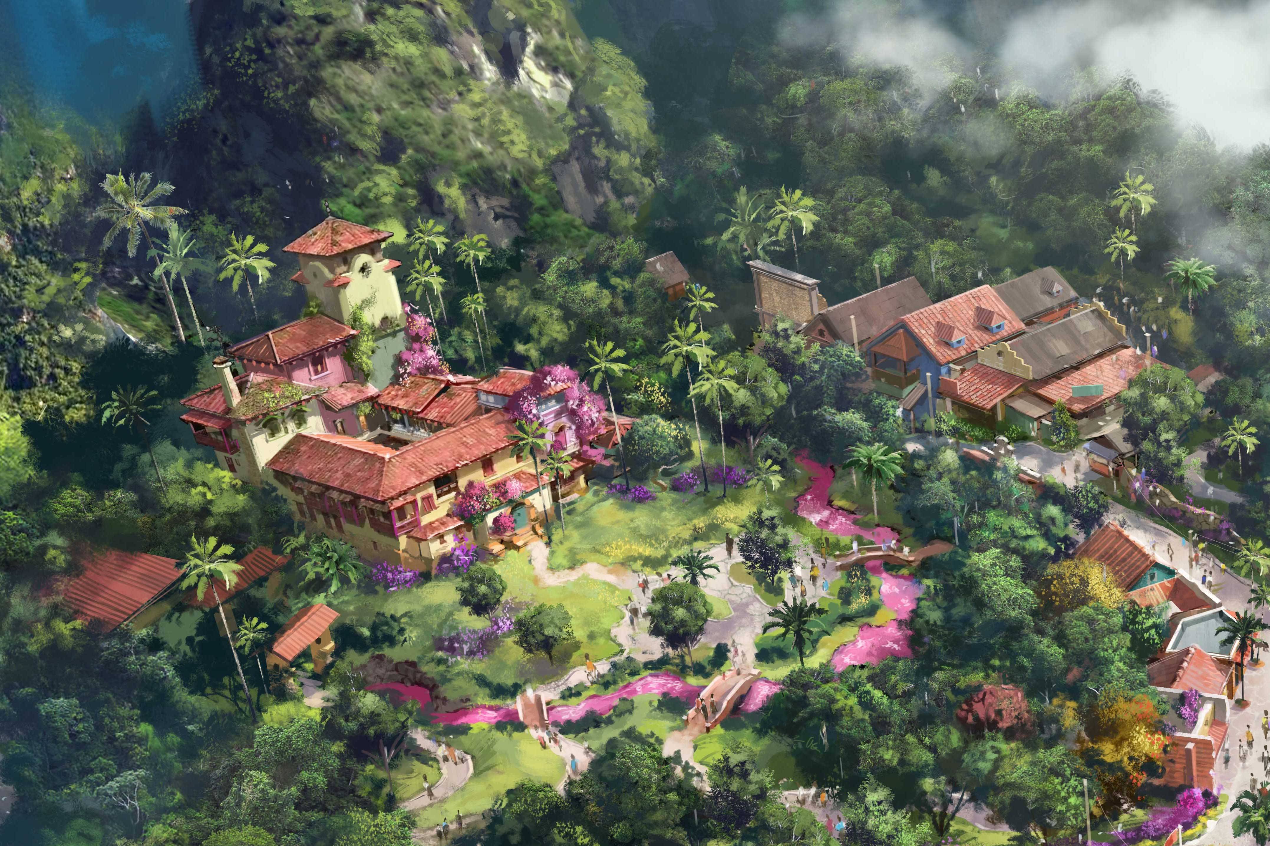 Tropical Americas Encanto land concept art at Disney's Animal Kingdom