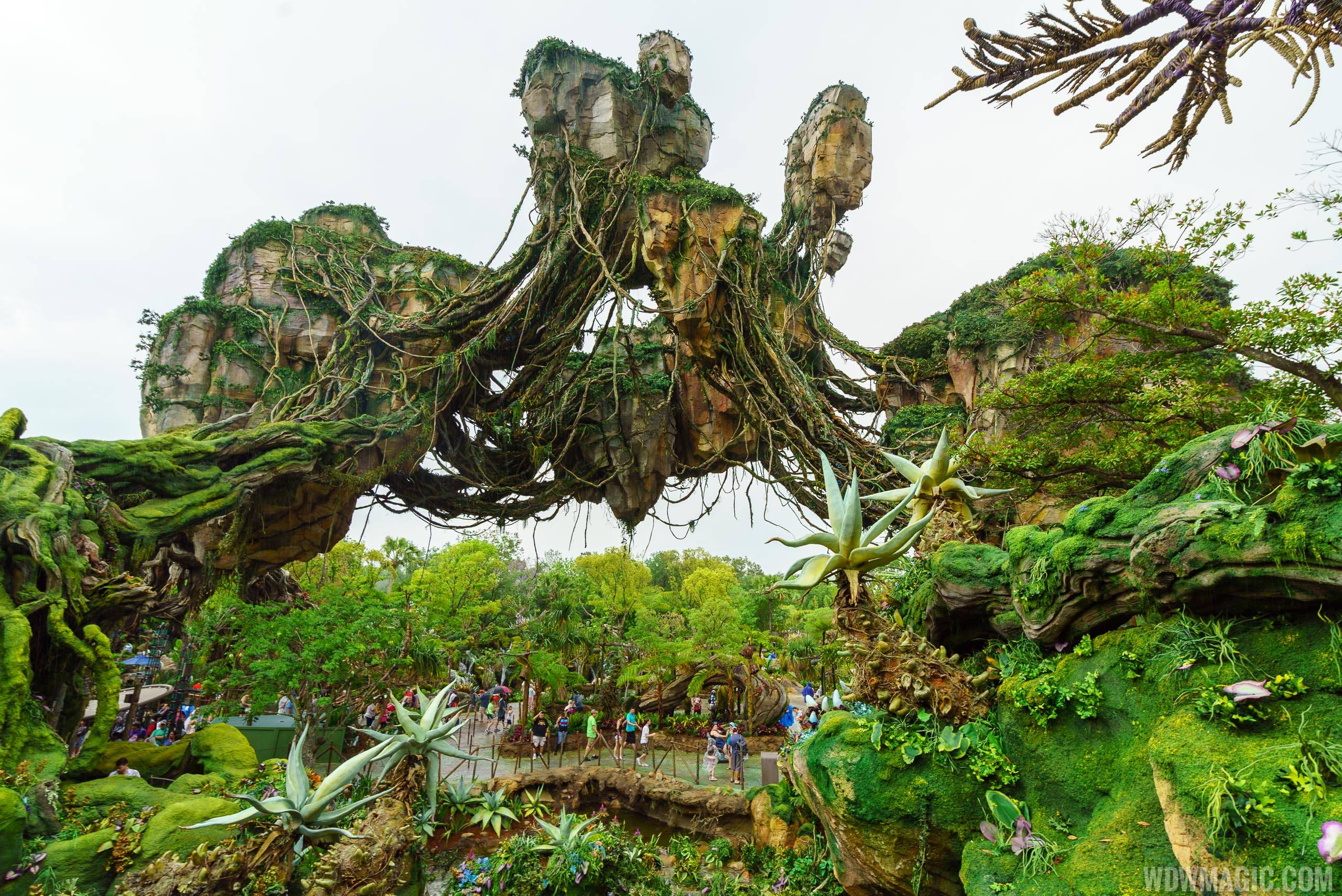 View of the floating mountains from Avatar Flight of Passage queue