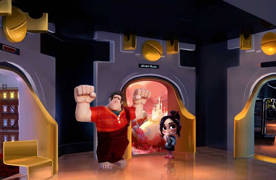 'Wreck-It Ralph' meet and greet concept art - Ralph and Vanellope at Tomorrowland Starcade