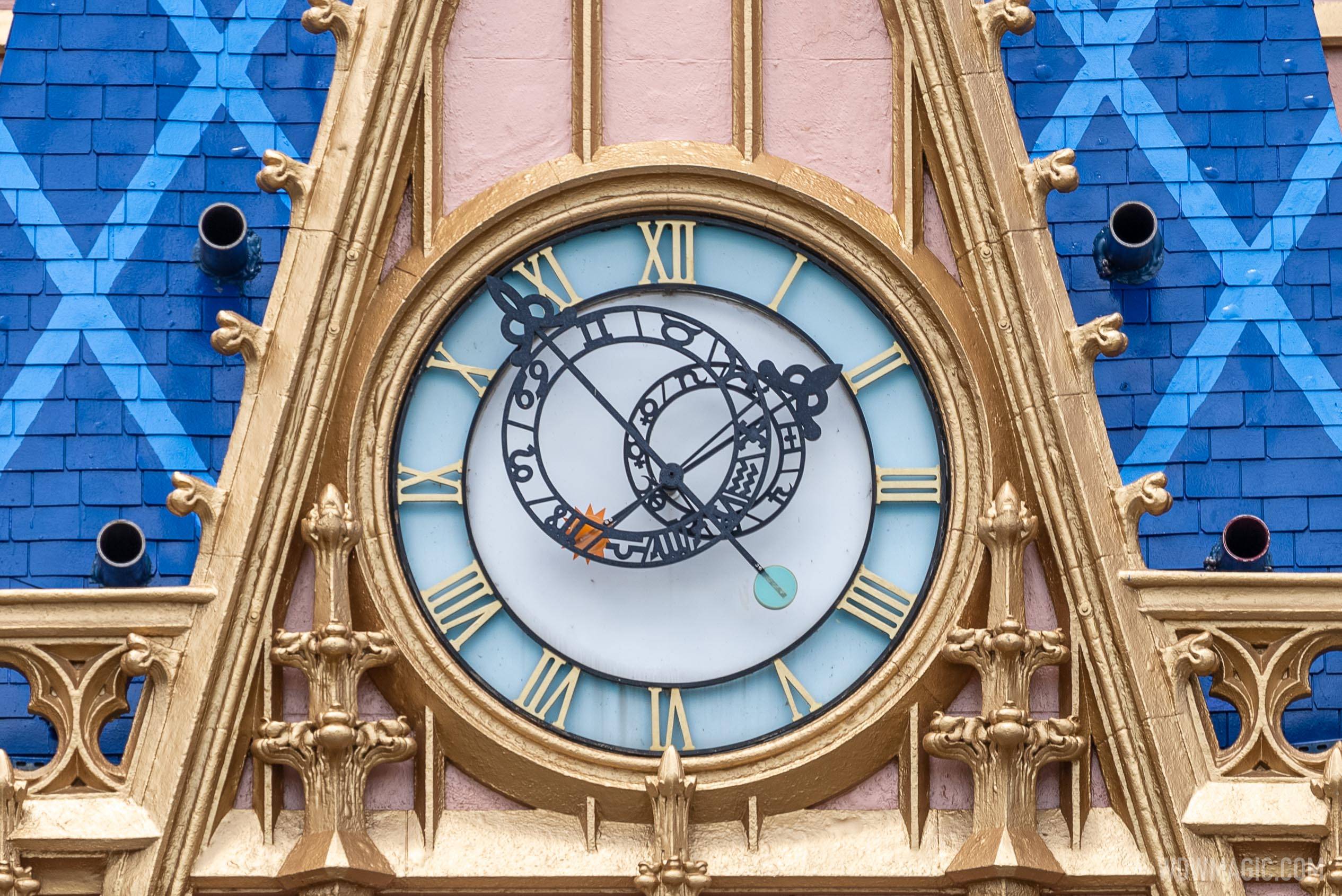 Mounting positions in place on Cinderella Castle for the central 50th anniversary medallion