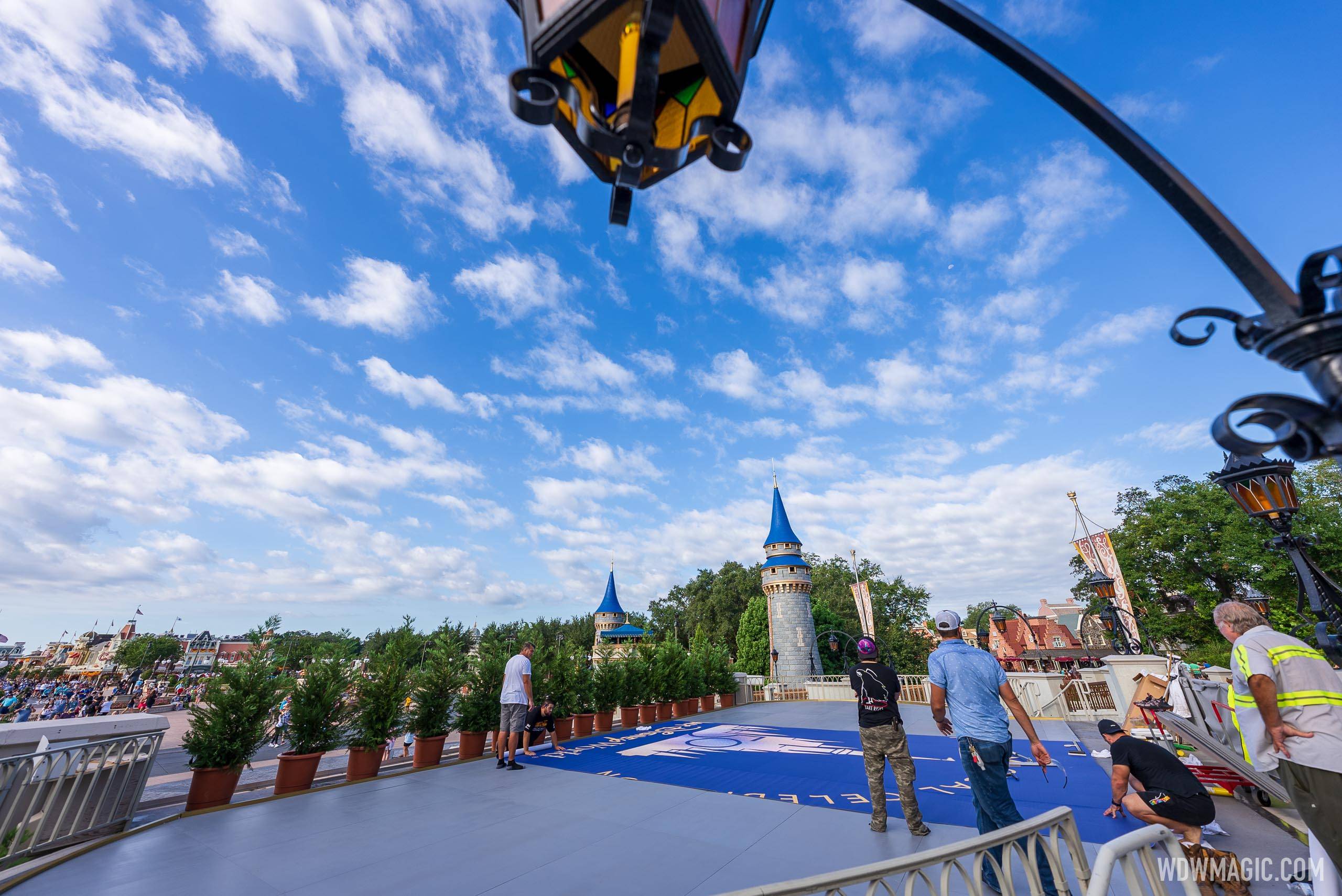 Cinderella Castle stage at Magic Kingdom being transformed for the World's Most Magical Celebration