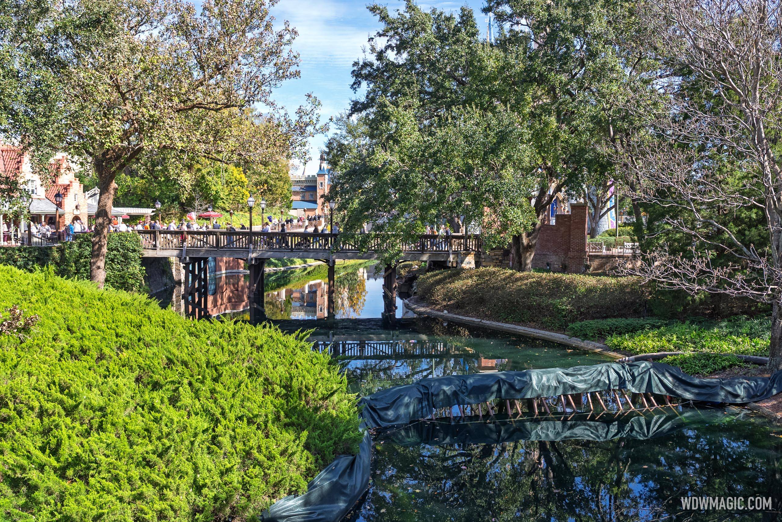 Cinderella Castle Moat Draining Begins - First New Paint Colors Visible
