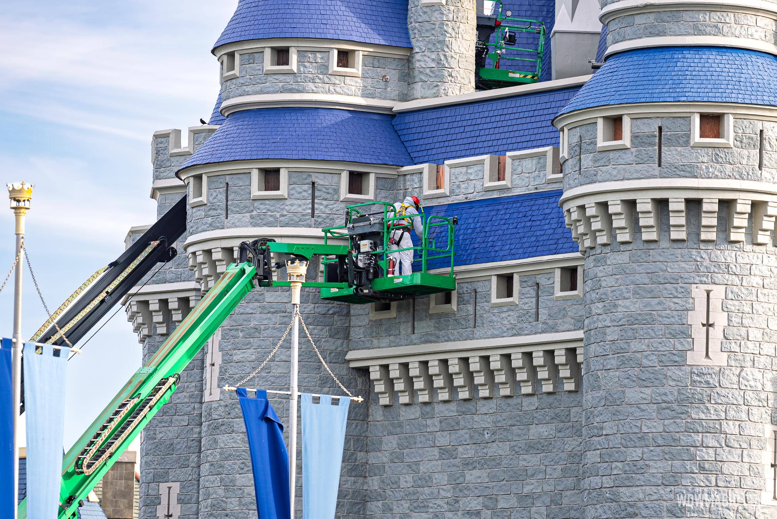 Cinderella Castle Spire Repainting Progress - March 19 2026