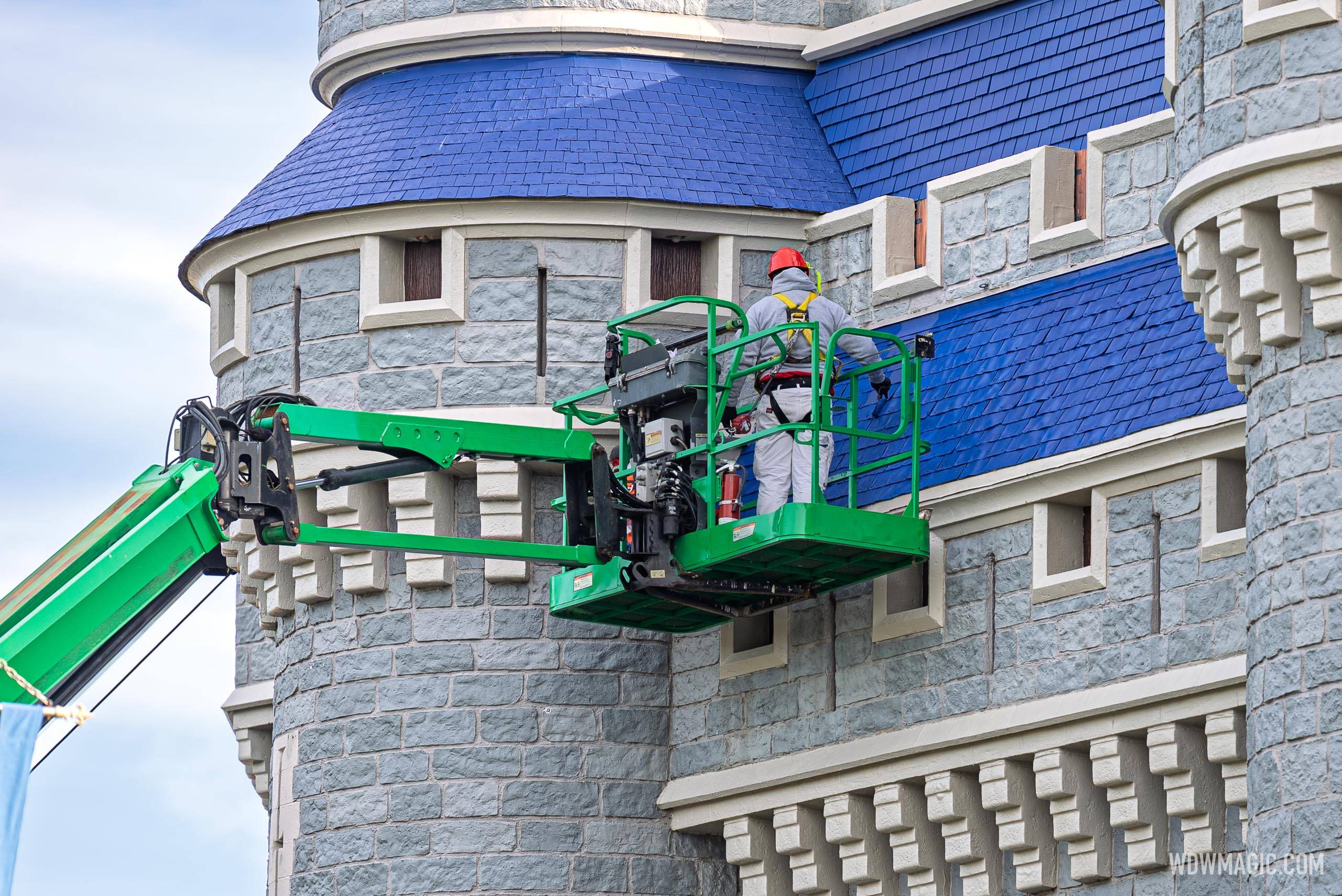 Cinderella Castle Spire Repainting Progress - March 19 2026