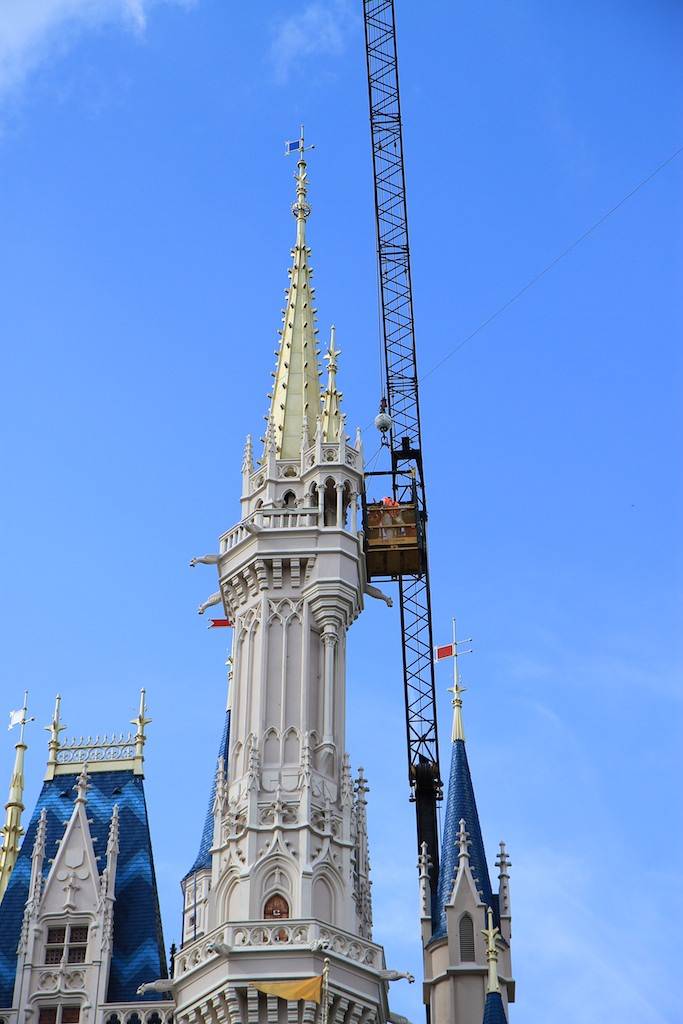Photos - Crane at Cinderella Castle installing the Castle Dreamlights
