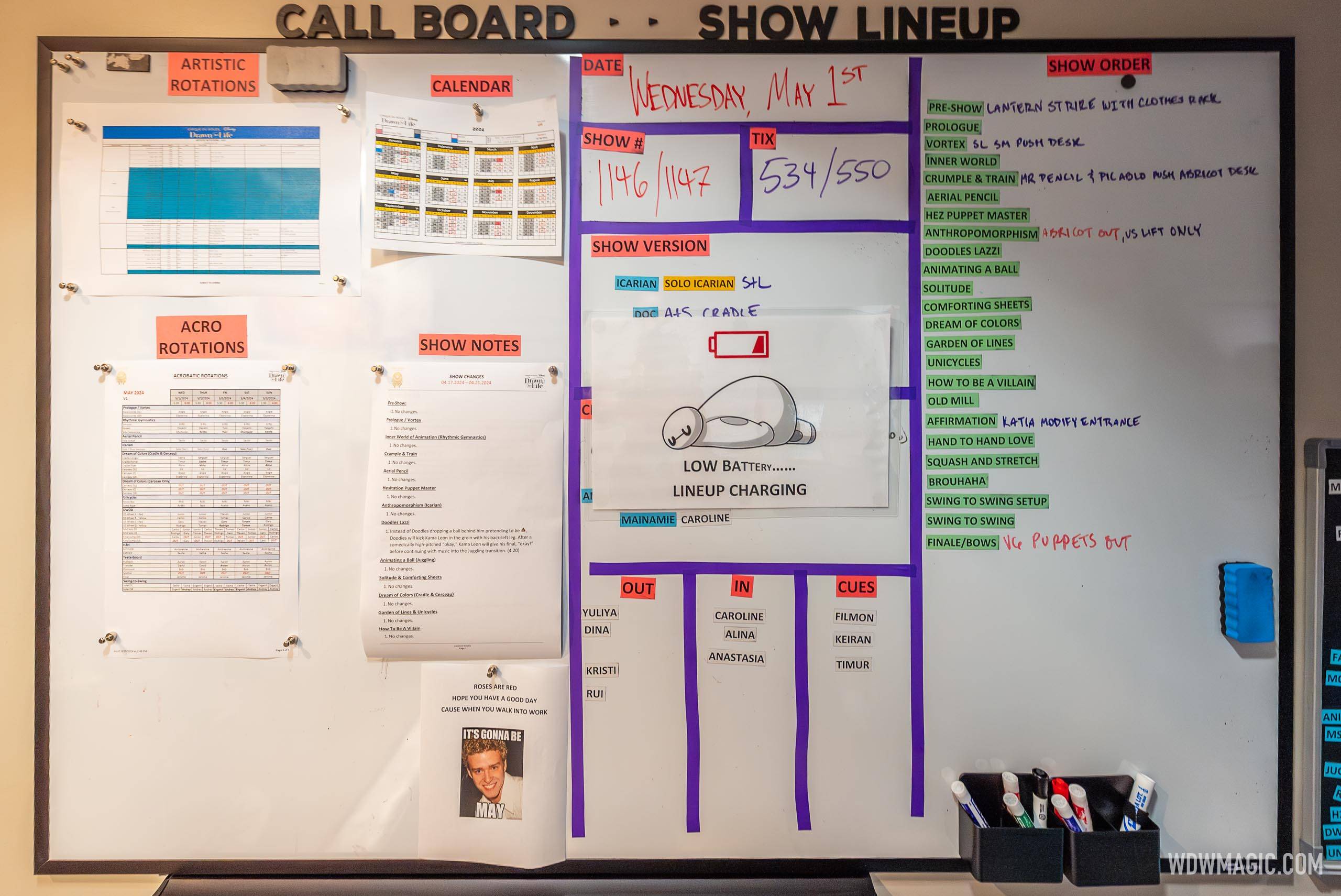 Drawn Life Call Board and Show Lineup