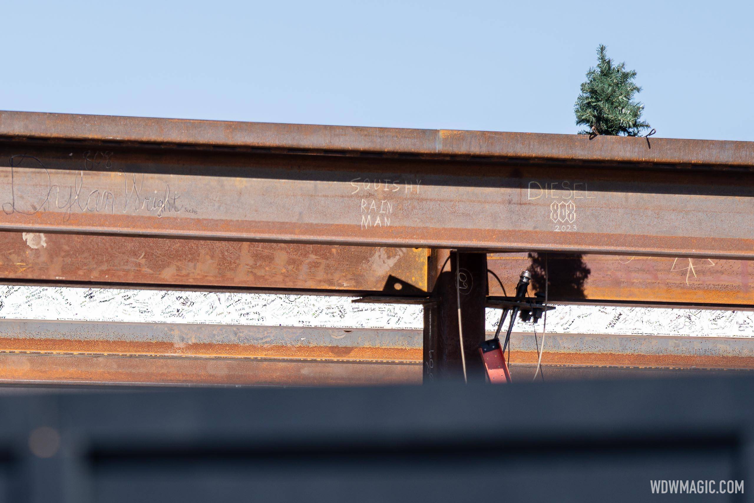 Cast Member signed beam installed at CommuniCore Hall