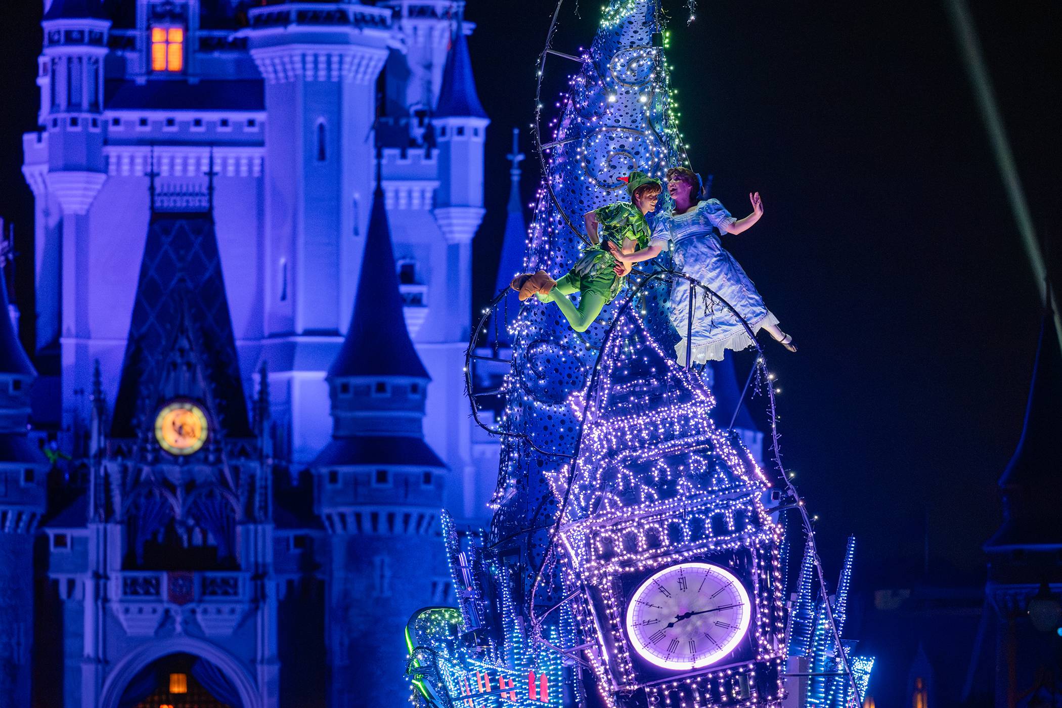 Peter Pan and Wendy Now Flying in Disney Starlight Parade at Magic Kingdom