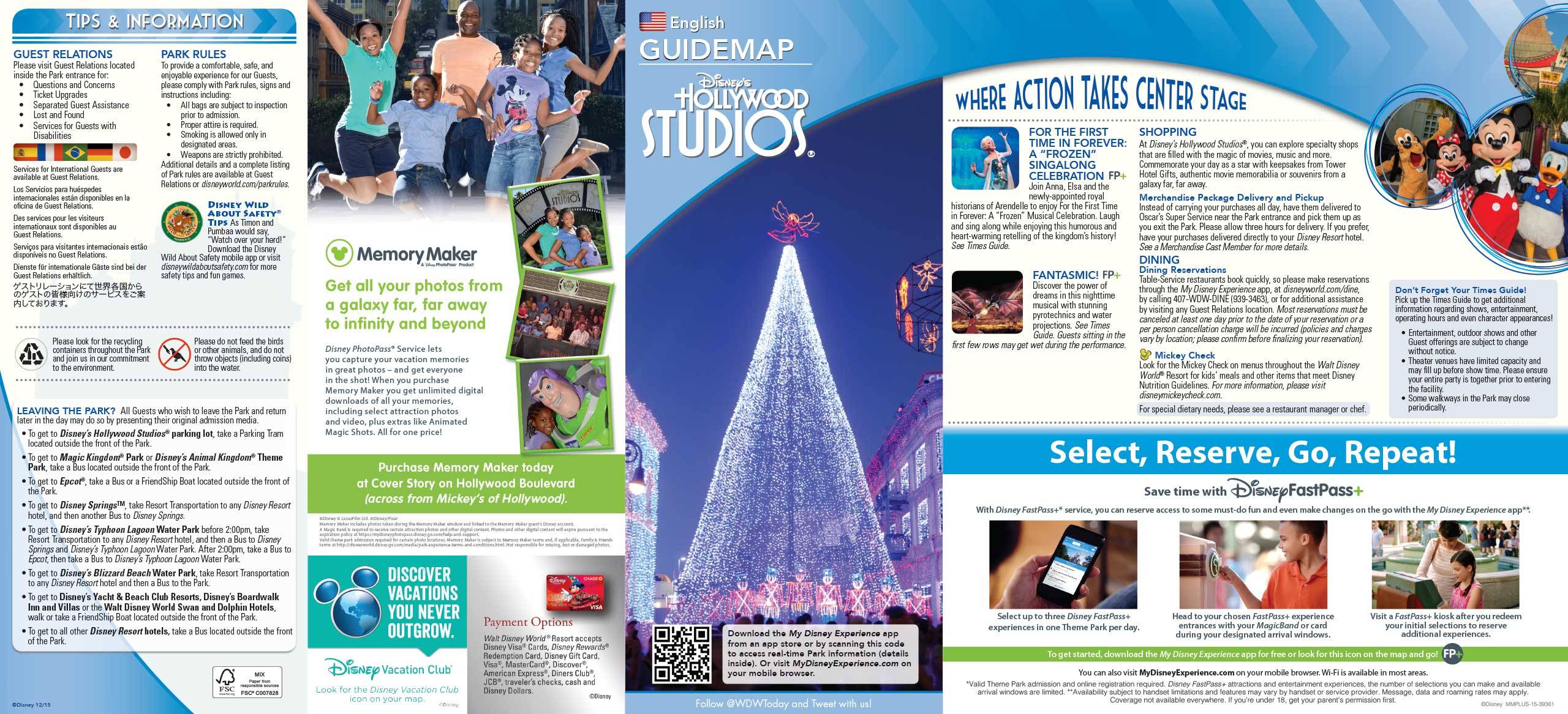Disney's Hollywood Studios Guide Map December 2015 - Front