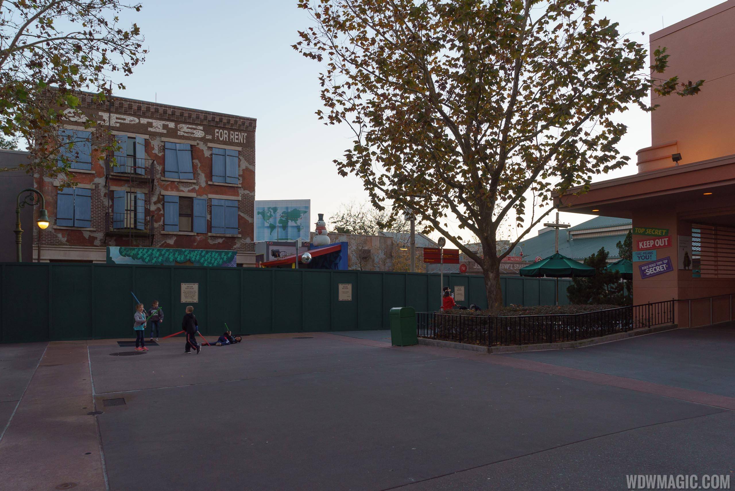 Construction walls at the back of the Streets of America