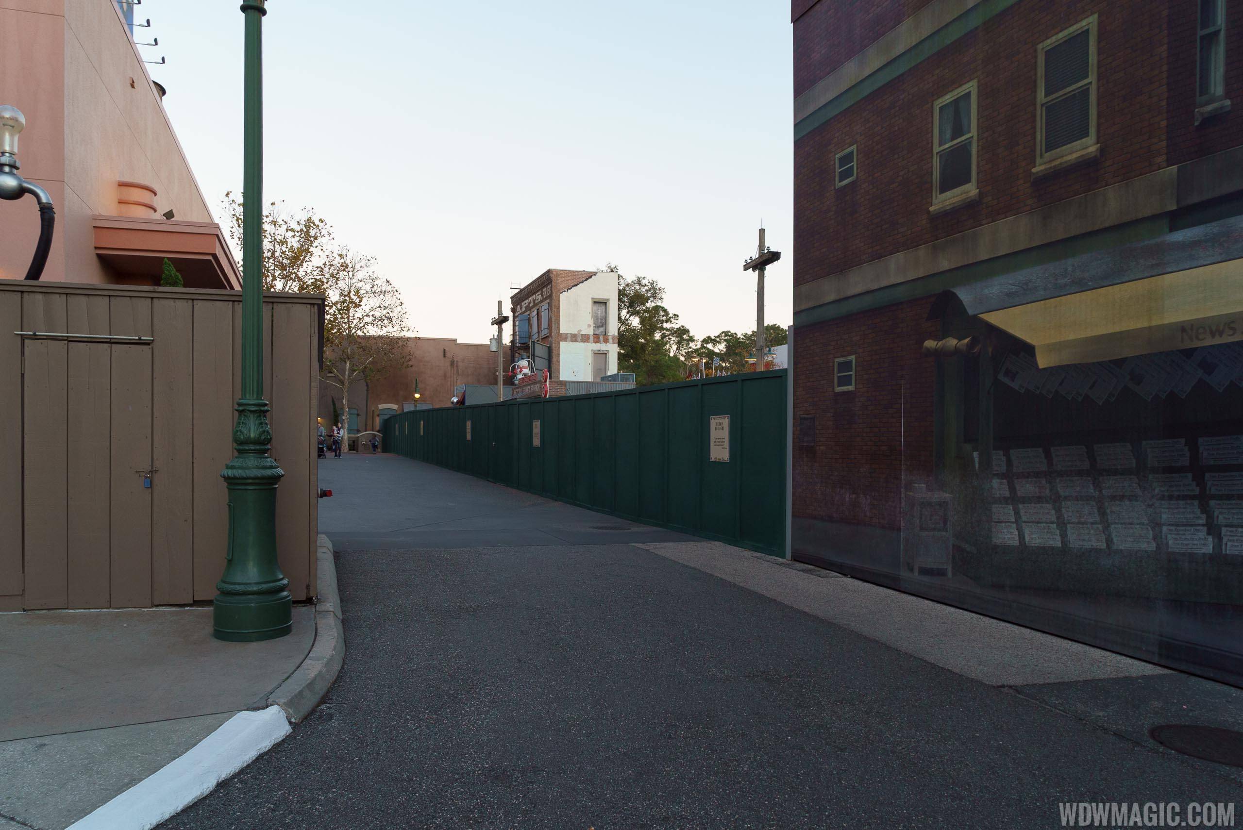 Construction walls at the back of the Streets of America