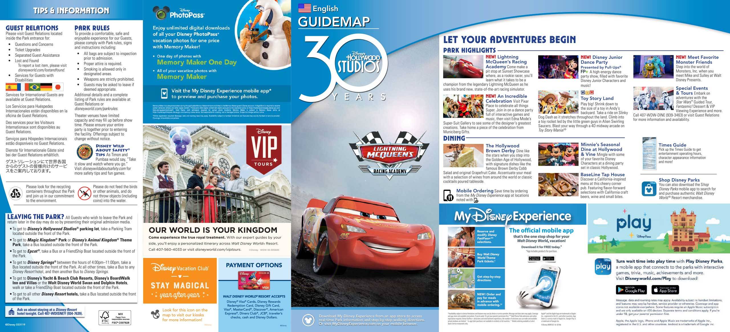 30th Anniversary Guide Map for Disney's Hollywood Studios