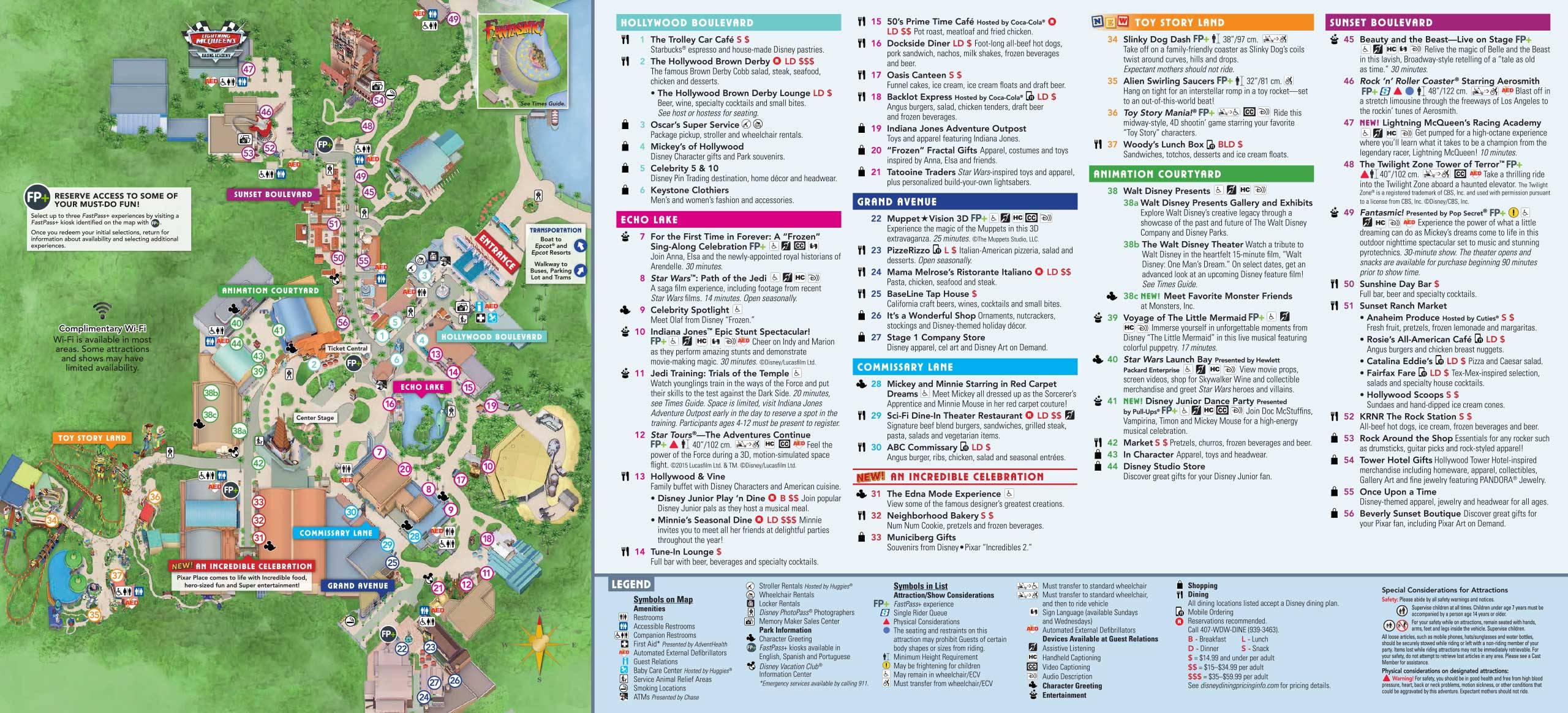 30th Anniversary Of Disney's Hollywood Studios Fold Out Map