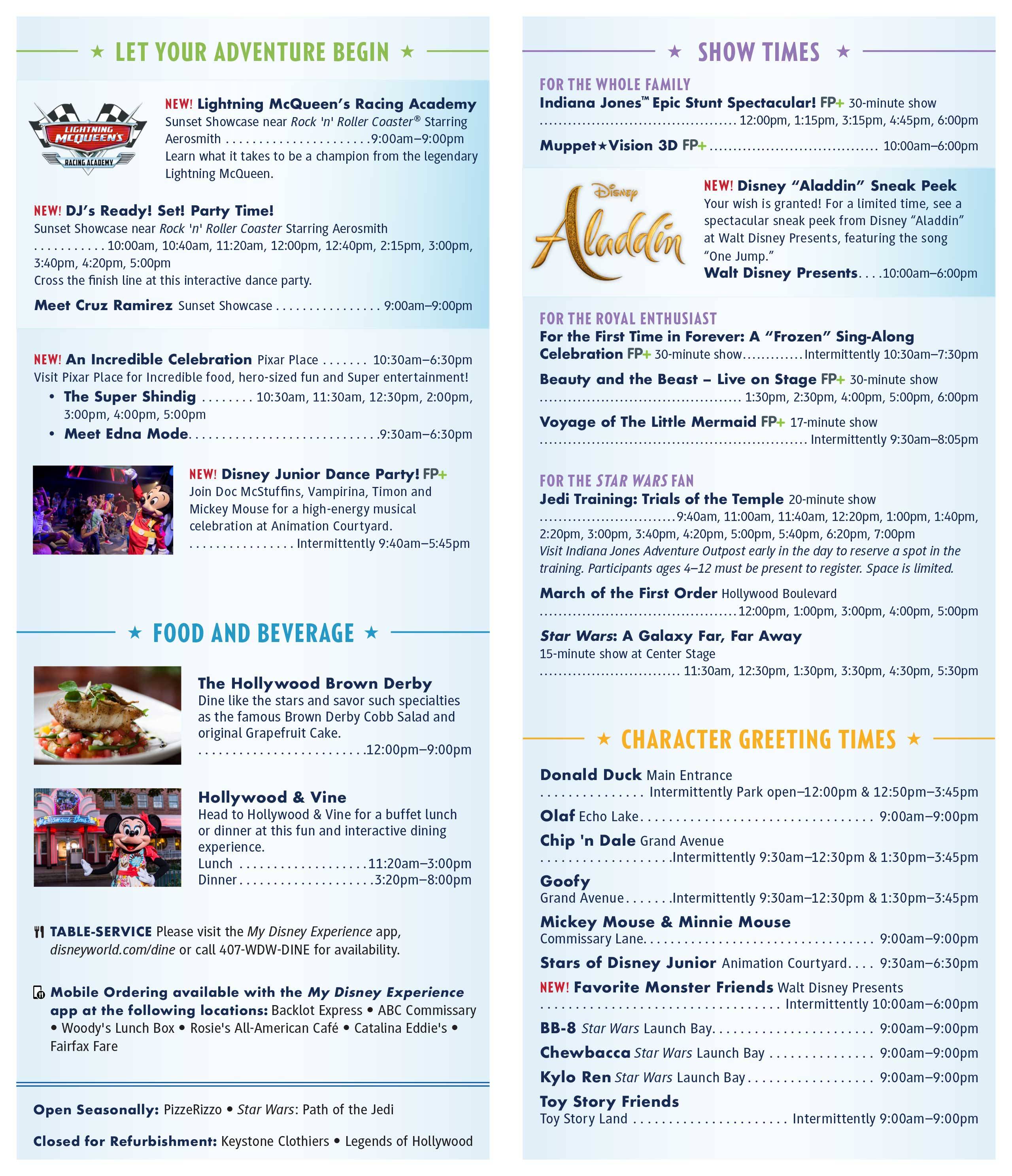 Disney's Hollywood Studios 30th Anniversary times guide