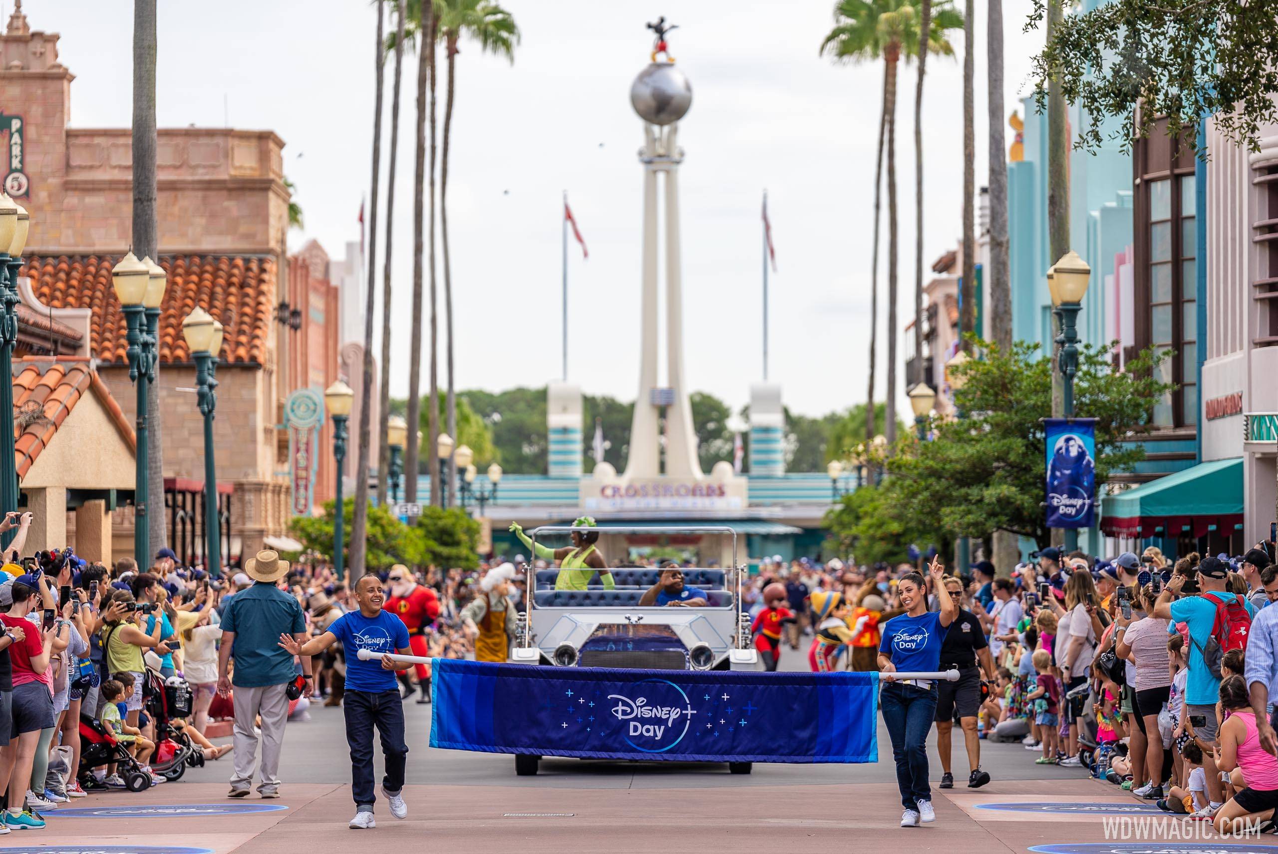 Disney+ Day motorcade takes to the streets of Disney's Hollywood Studios with Mickey & Minnie, Tiana, Mirabel, Rescue Rangers, Pinocchio, and Pixar Pals