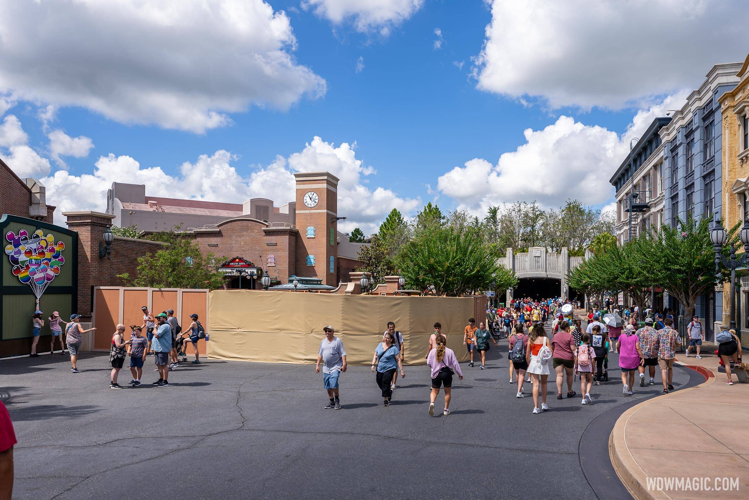 Construction walls up at Grand Avenue in Disney's Hollywood Studios