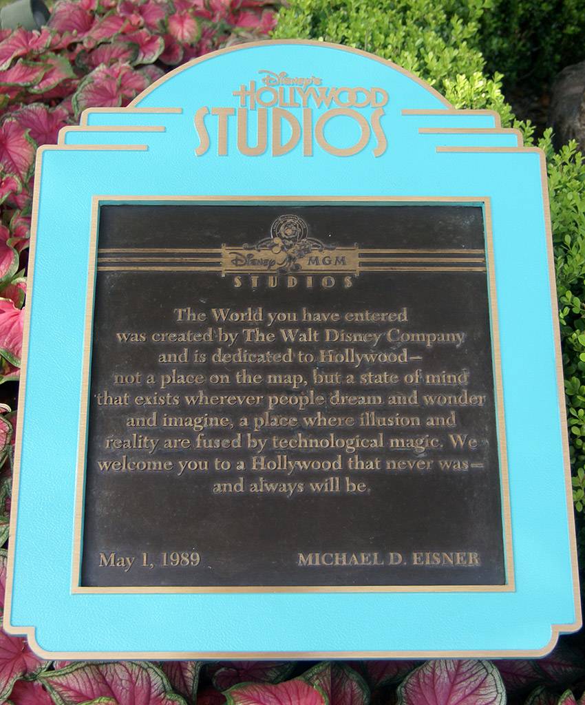 Disney's Hollywood Studios dedication plaque