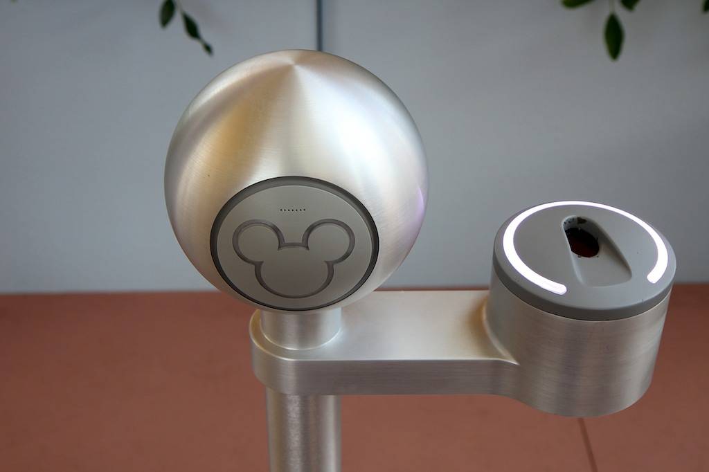 Close-up of the RFID reader - the Mickey head lights up green when successfully read, the finger scanner is on the right