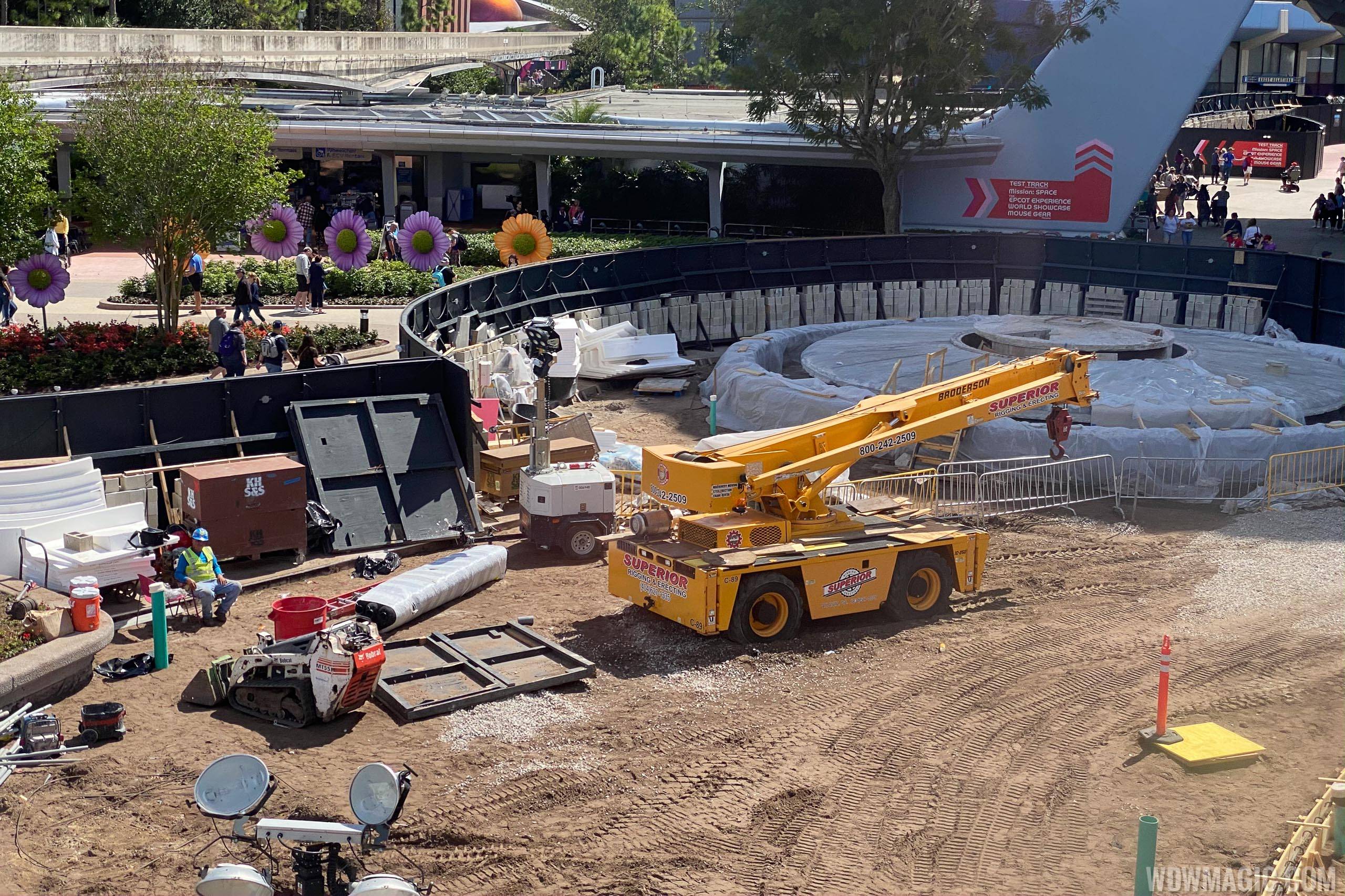 Epcot main entrance area and fountain construction - March 10 2020