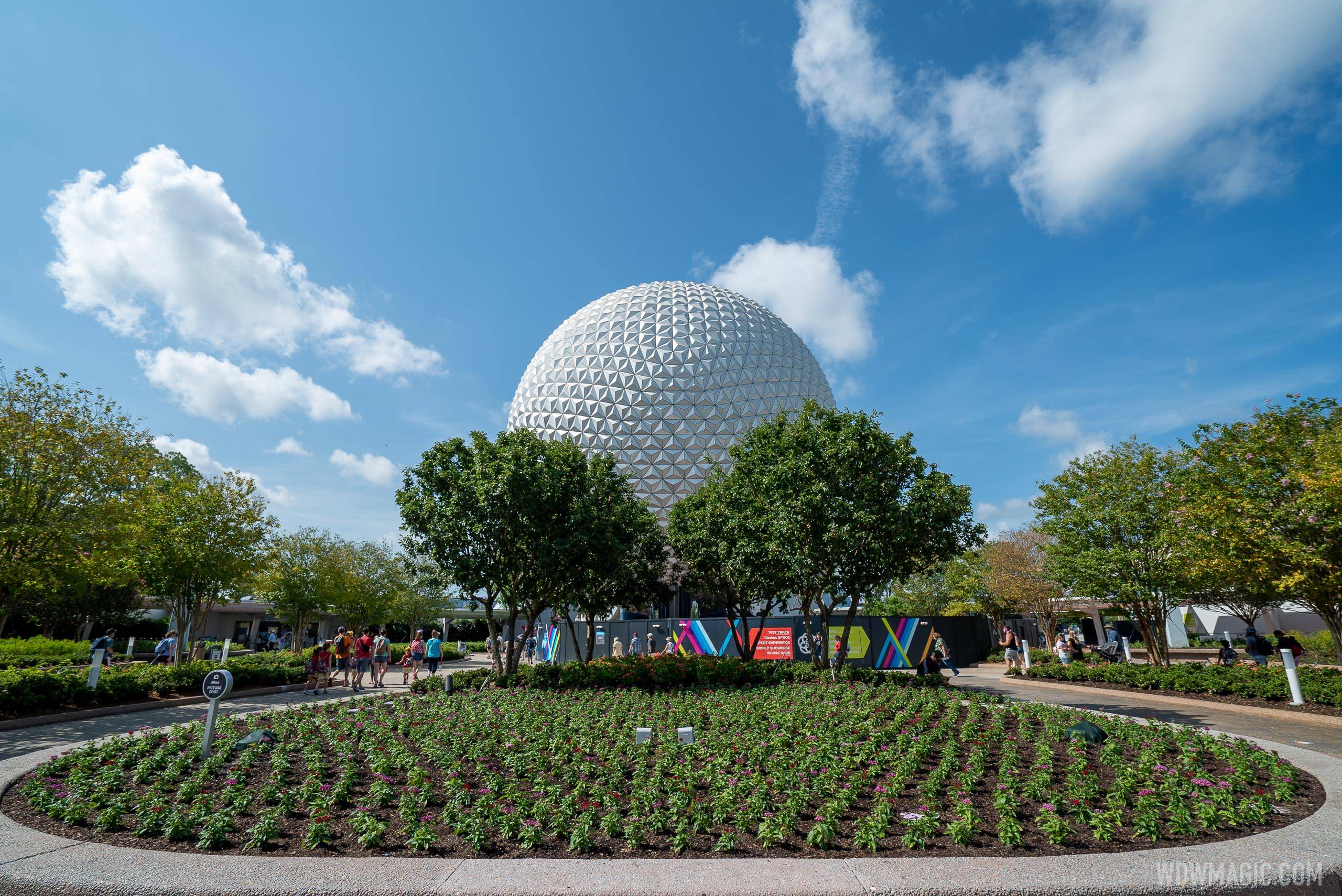 PHOTOS - More of the EPCOT main entrance area now open with a much greener look