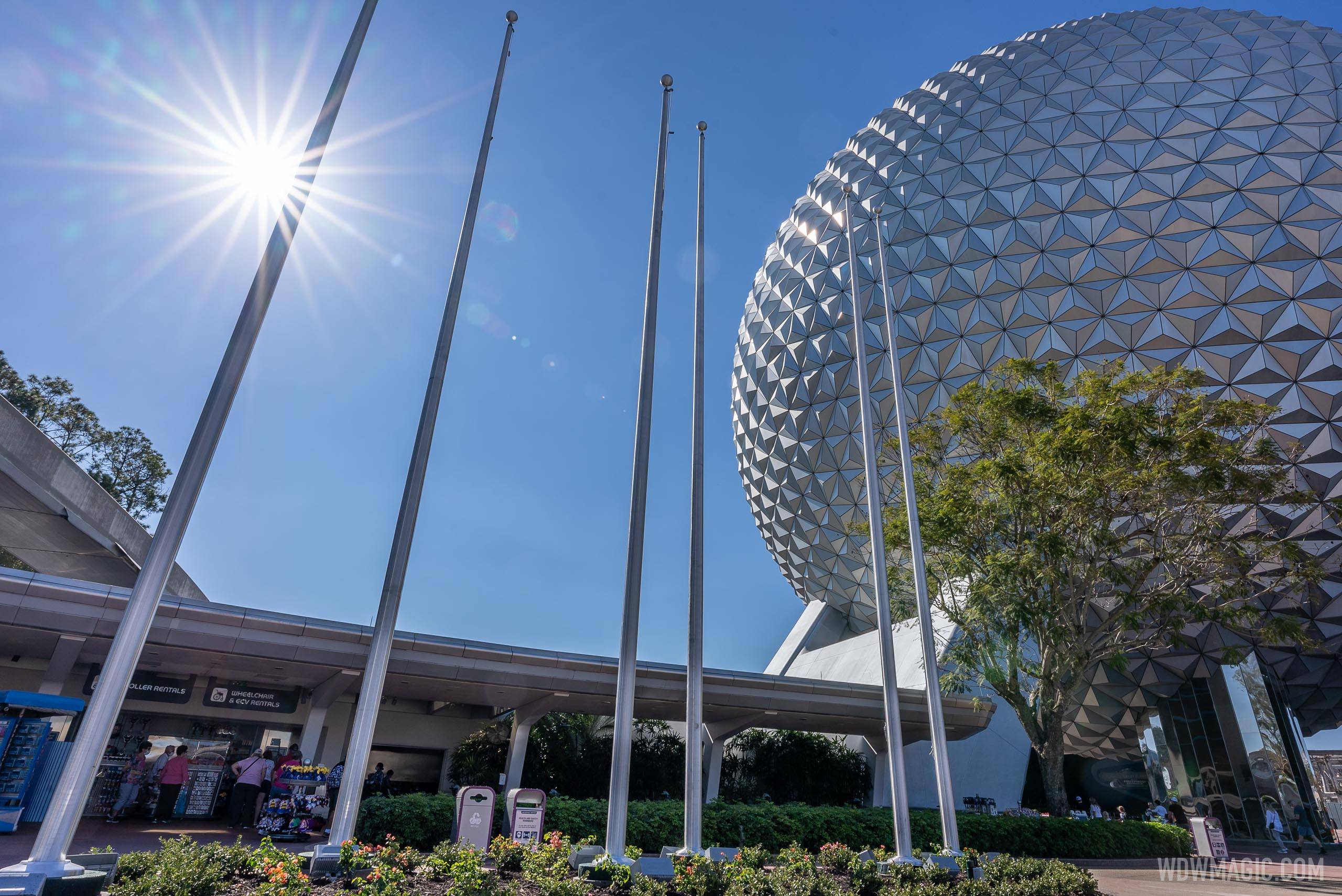 PHOTOS - First 6 flag poles installed on the east side of the new EPCOT main entrance