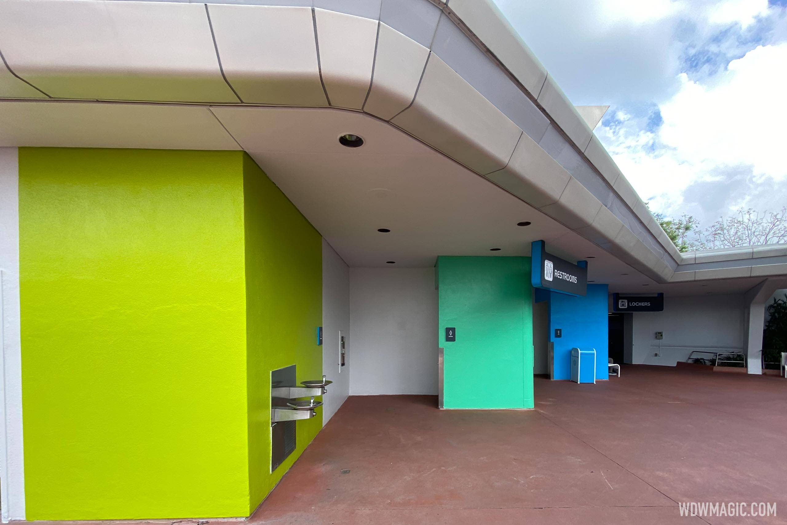 New EPCOT color palette comes to the entrance of the Spaceship Earth restrooms