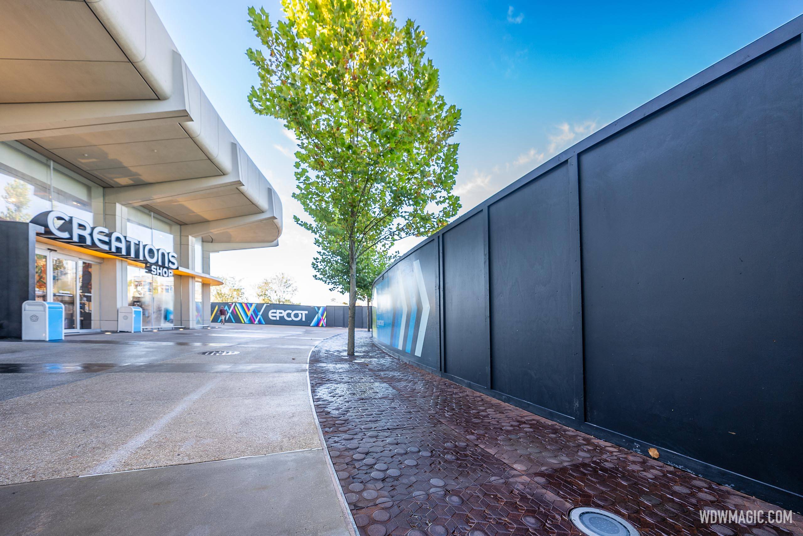 Construction walls pushed back to reveal new metalwork flooring in EPCOT's World Celebration