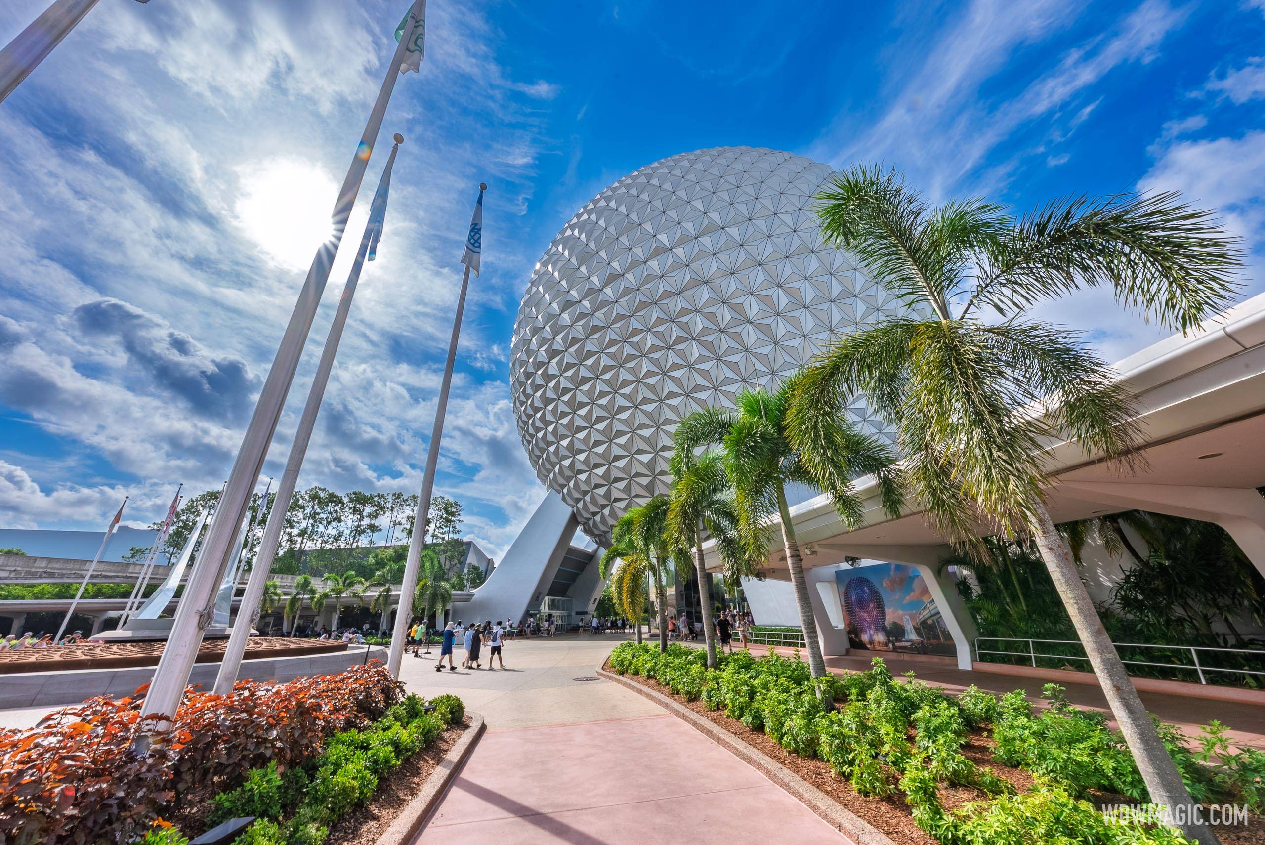 New EPCOT Main Entrance Area Landscaping and Palm Trees
