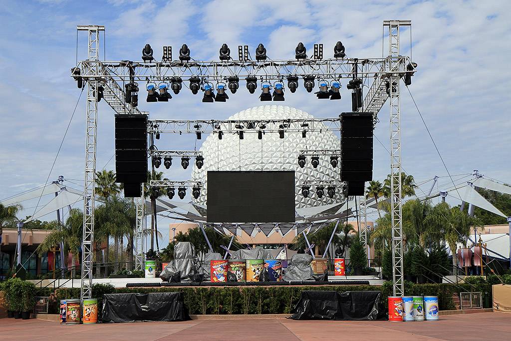 Fountain stage setup for Disney's Volunteers party