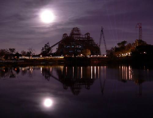 Expedition Everest construction update by moonlight