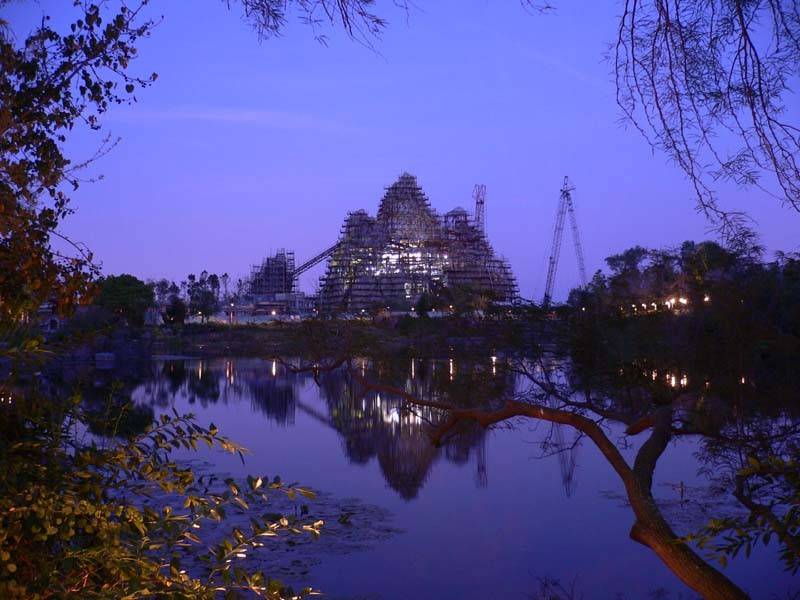 Expedition Everest construction by moonlight
