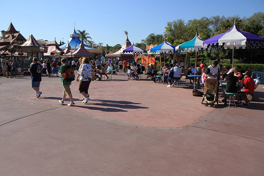 Fantasyland planter and seating area removed near Mrs Potts Cupboard to make way for expansion