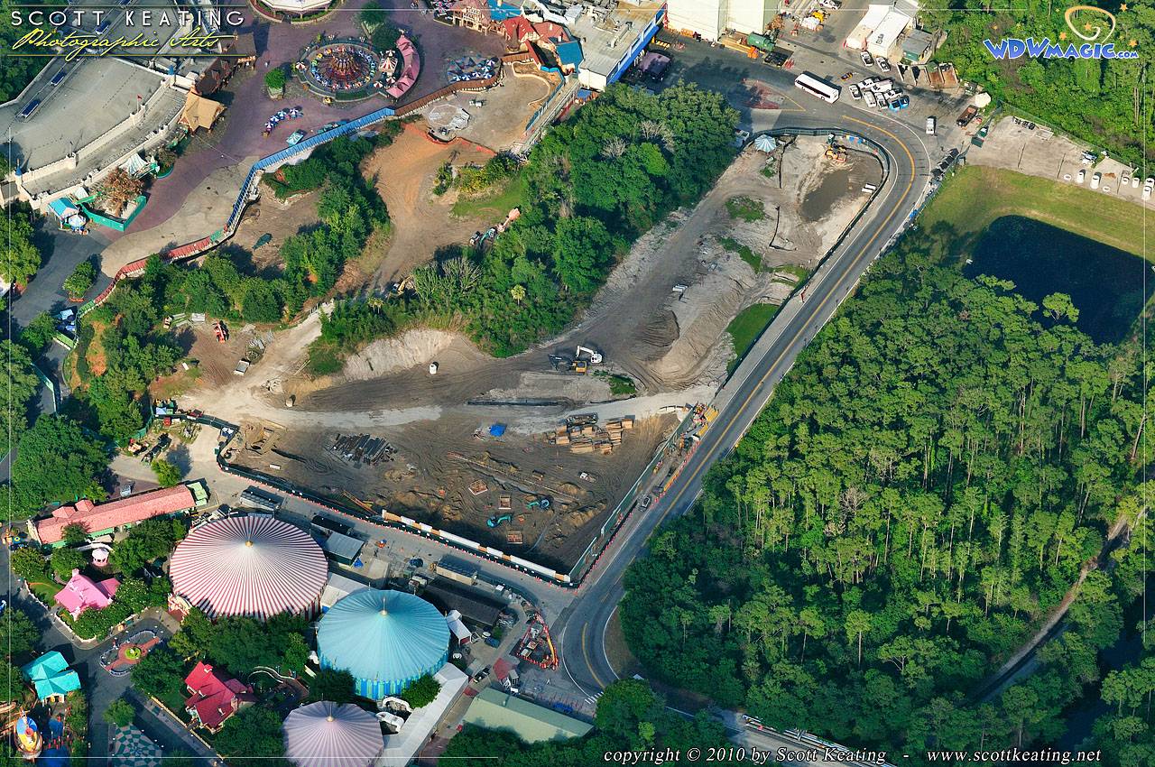 Aerial view of the Fantasyland expansion construction site