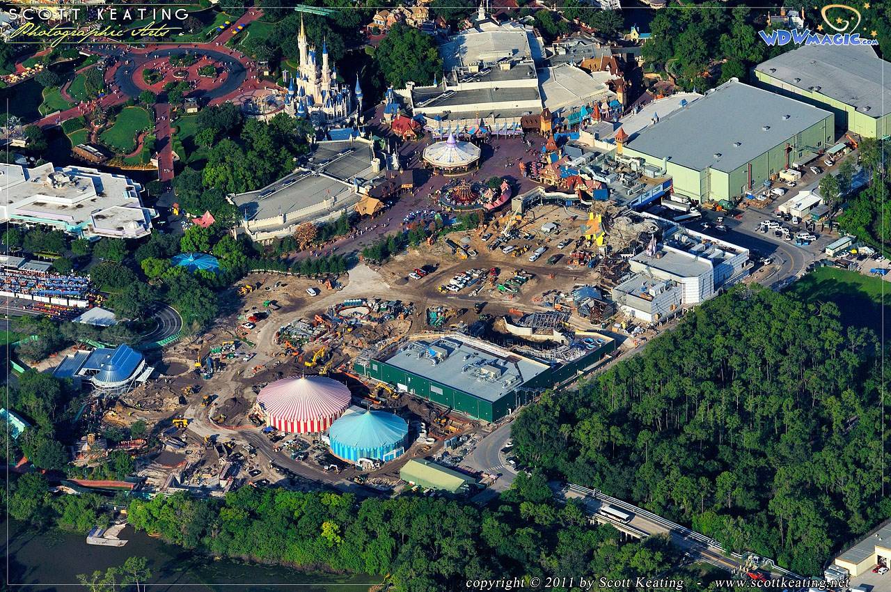 A view looking at the entire site, the large cleared area in the center will be for the Snow White coaster