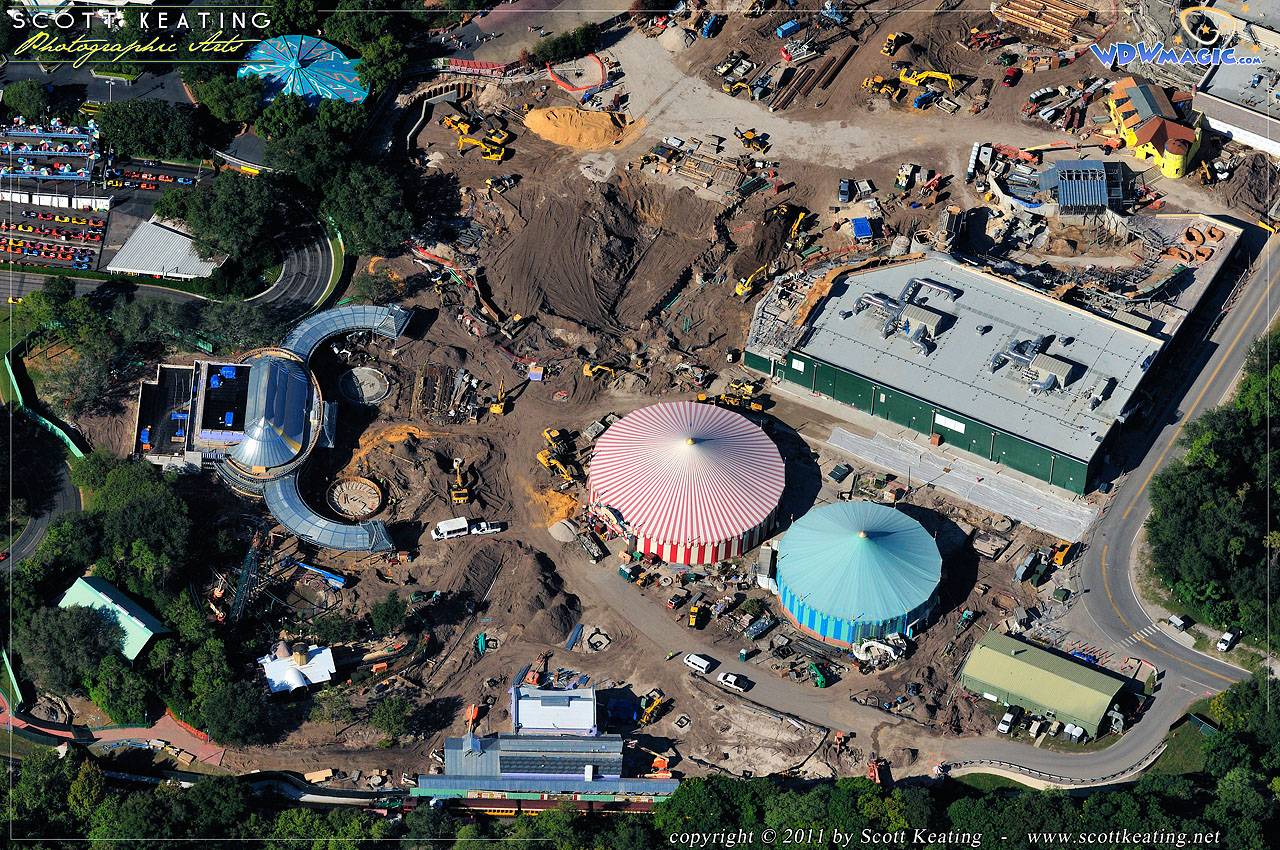 New Dumbo on the left, Little Mermaid in the center right, and Mine Train Coaster area in the center