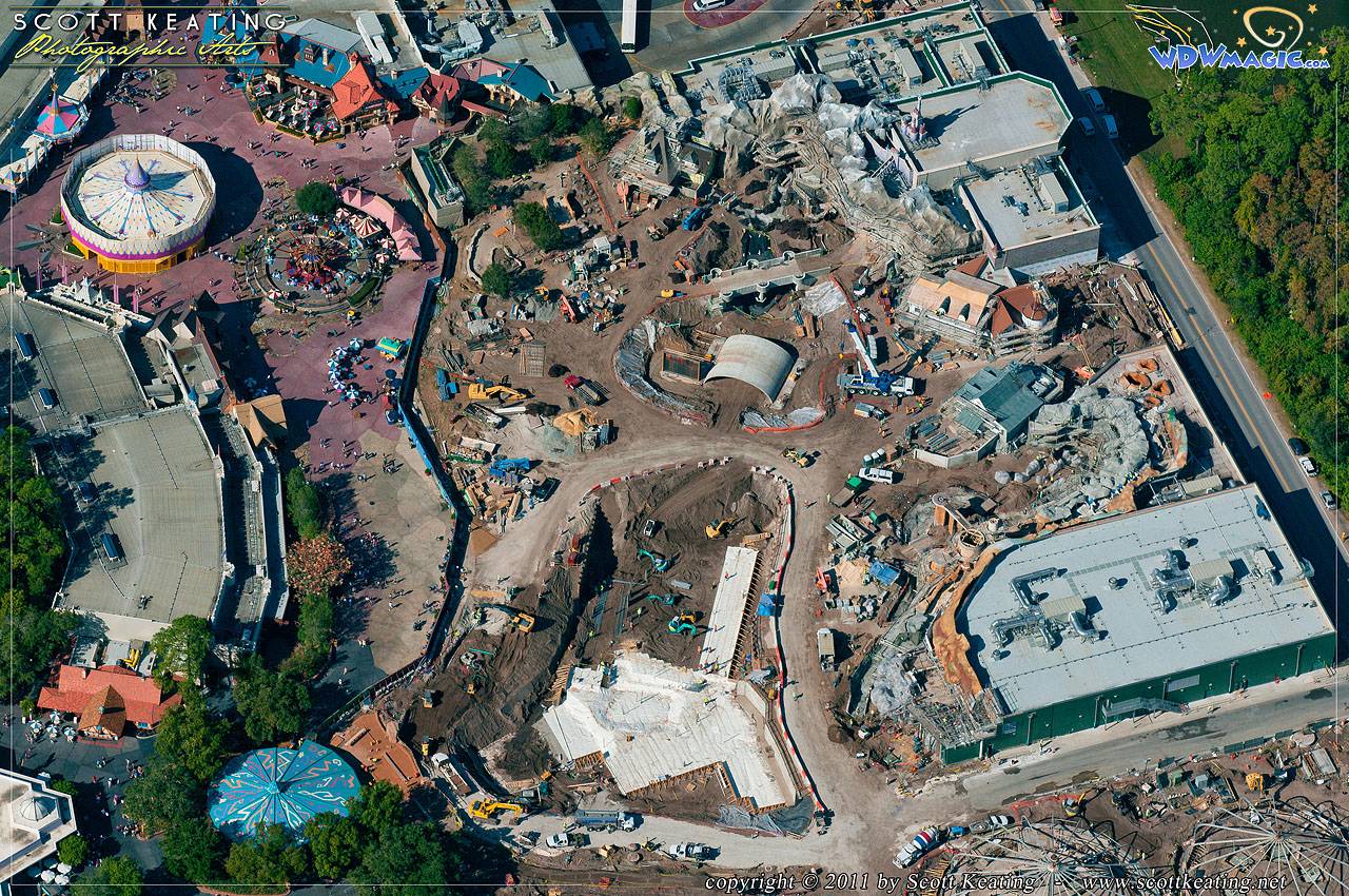 New concrete foundations in the center of the image for the Mine Train Coaster