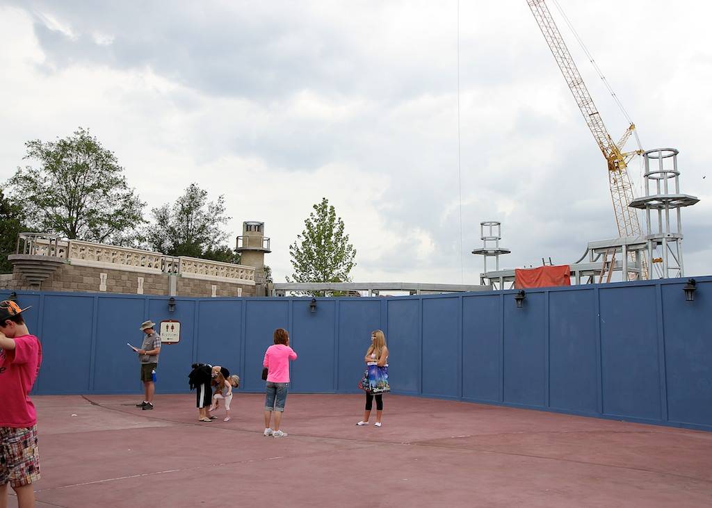 Both sides of the castle wall leading to the new Fantasyland