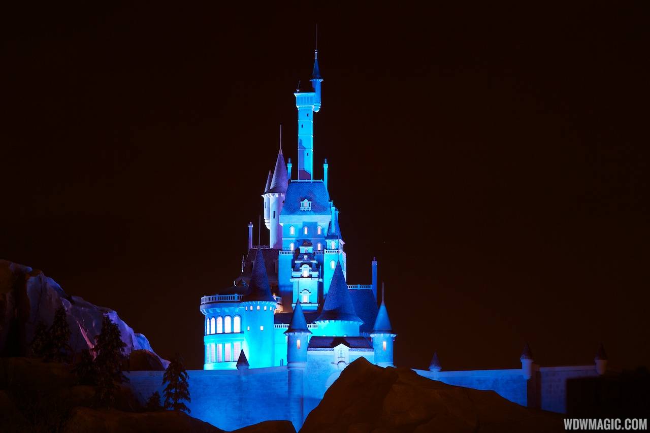 Beast's Castle and Little Mermaid nighttime lighting