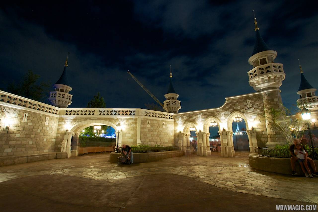 Fantasyland castle walls nighttime lighting