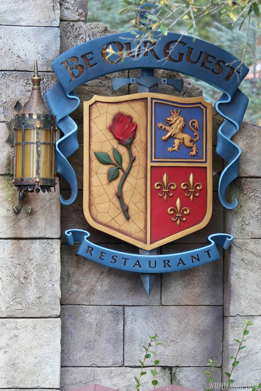 New Fantasyland Enchanted Forest - Be Our Guest Restaurant marquee