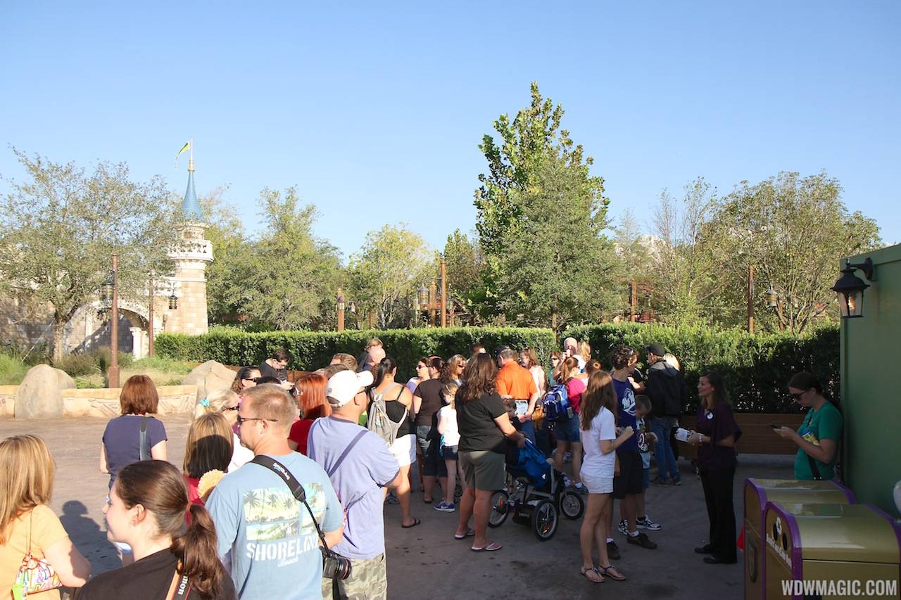 Crowds gathering outside the new Fantasyland prior to the first sot opening for guests