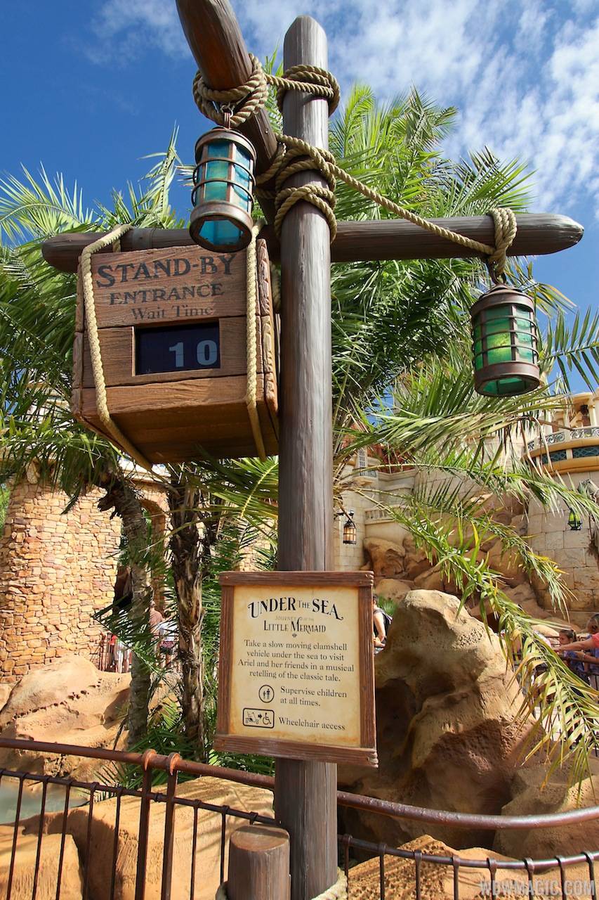 Fantasyland soft opening - Under the Sea - Journey of the Little Mermaid standby wait time sign