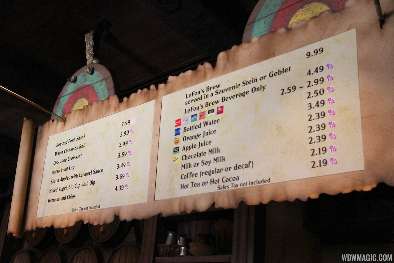 Fantasyland soft opening - Gaston's Tavern menu