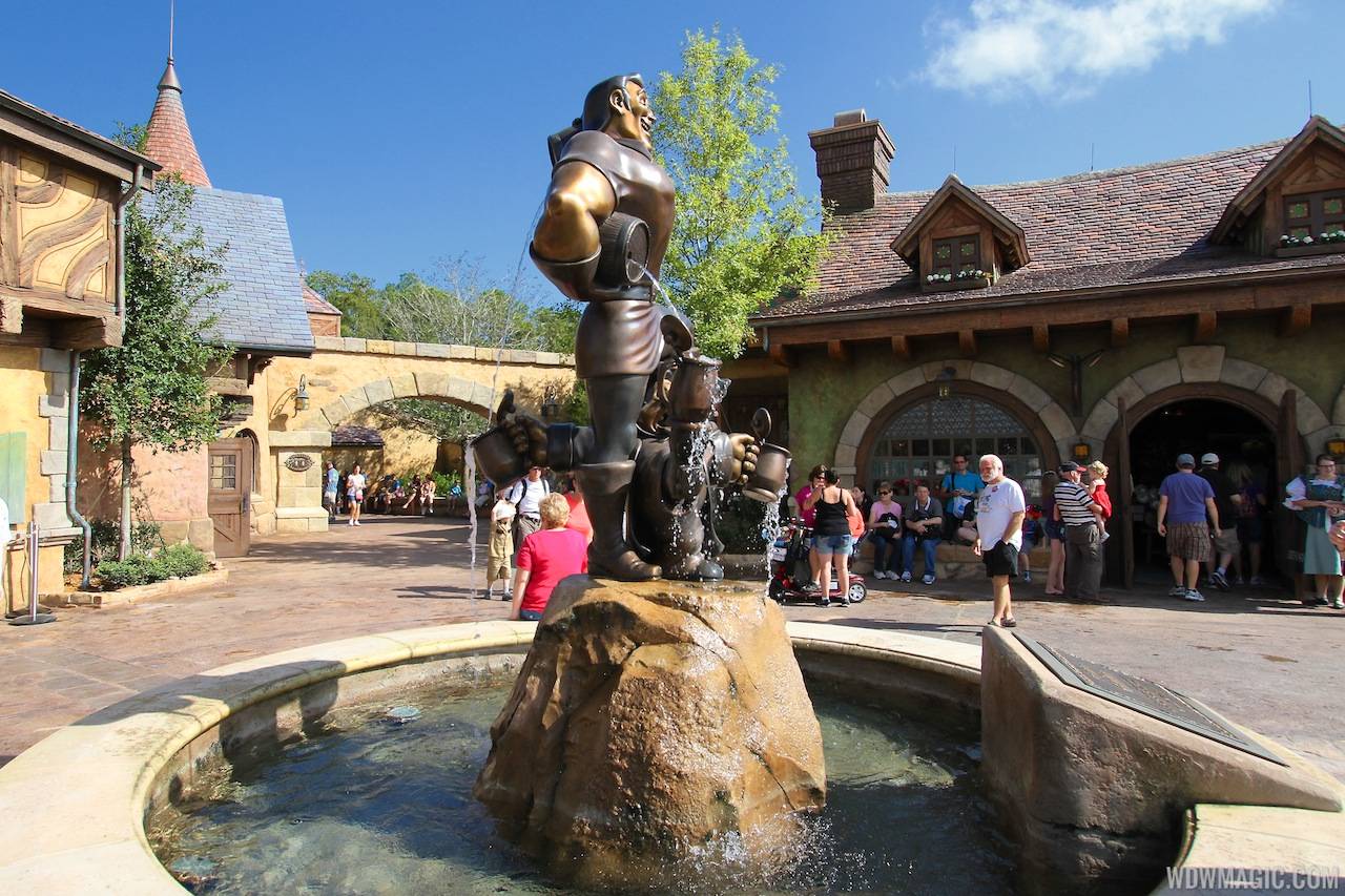 Fantasyland soft opening - Gaston's Statue in Belle's Village